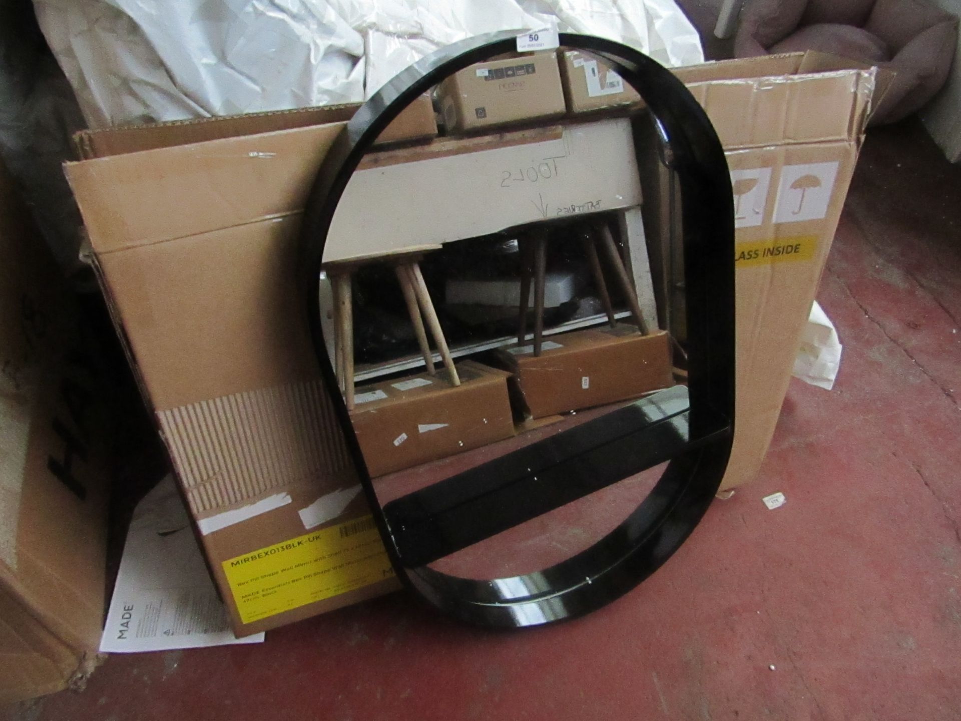 | 1X | MADE.COM BEX PILL SHAPED MIRROR | UNCHECKED WITH BOX | RRP £89 |