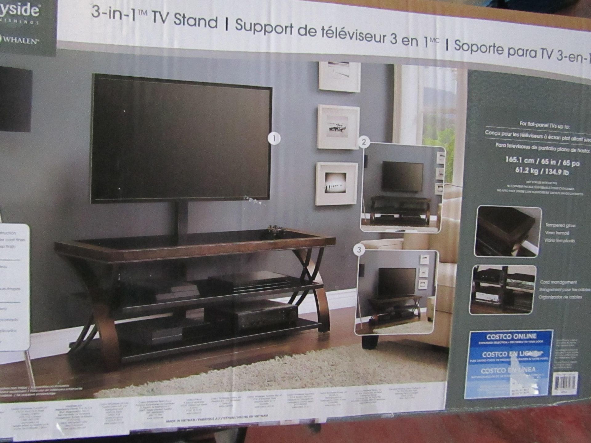 Bayside 3 in 1 TV stand, unchecked and boxed.