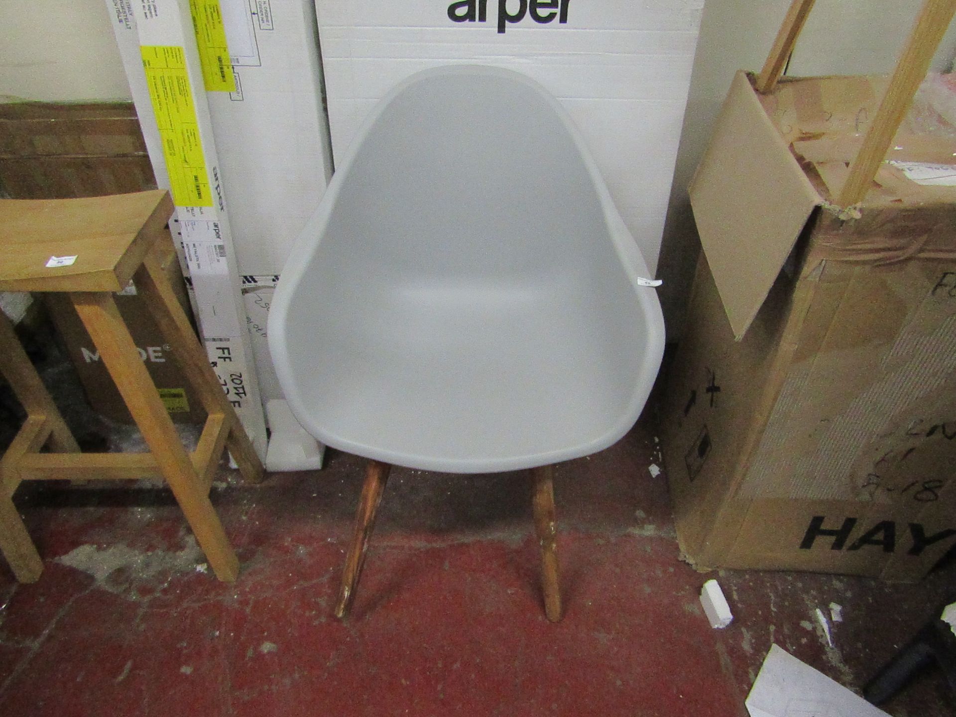 | 1X | COX AND COX PLASTIC AND WOOD TUB CHAIR | UNUSED BUT HAVE SOME MINOR MARKS ON THE LEGS THE