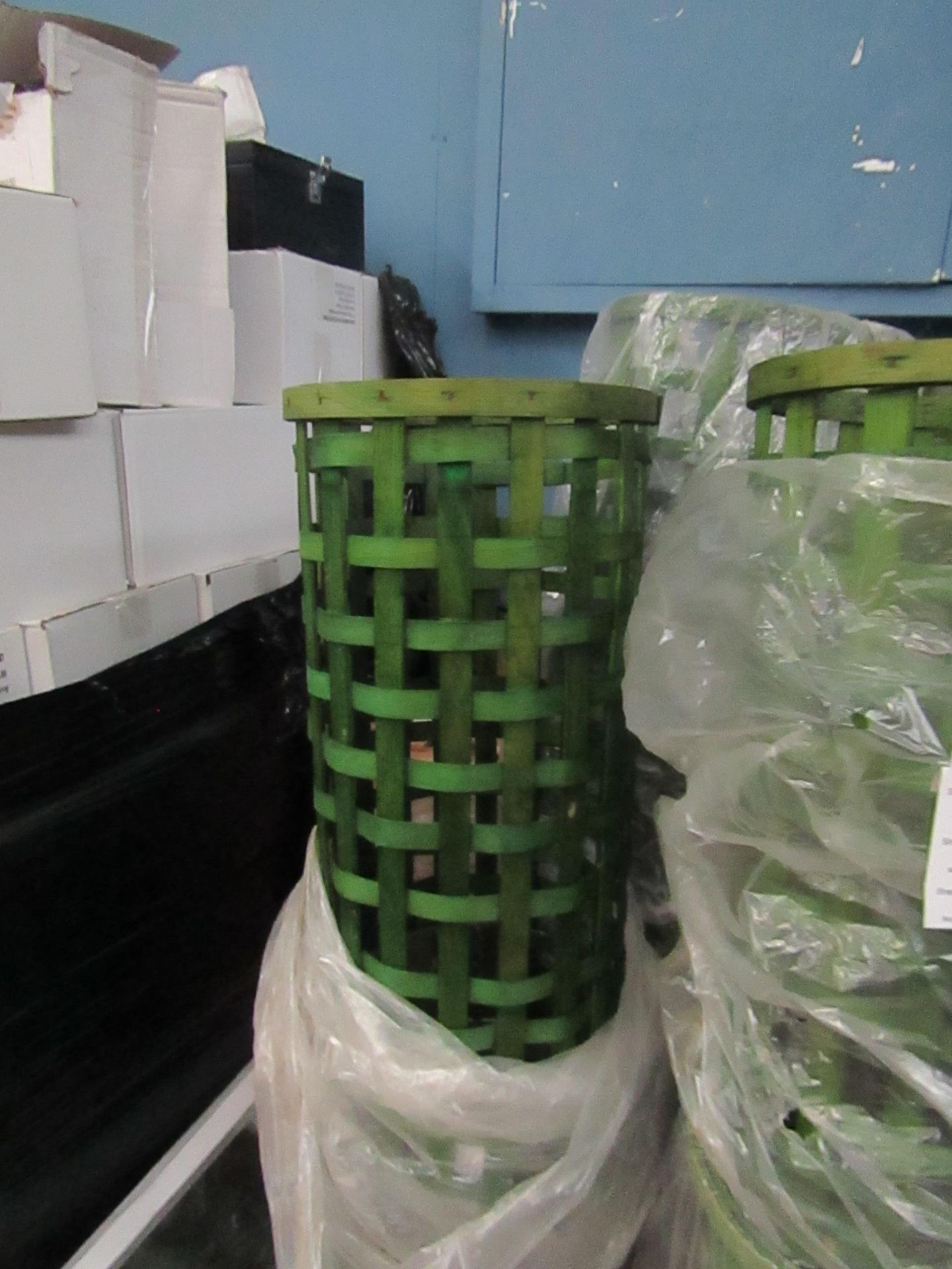 Green Wooden Mesh Umbrella Stands - Unchecked & Packaged.