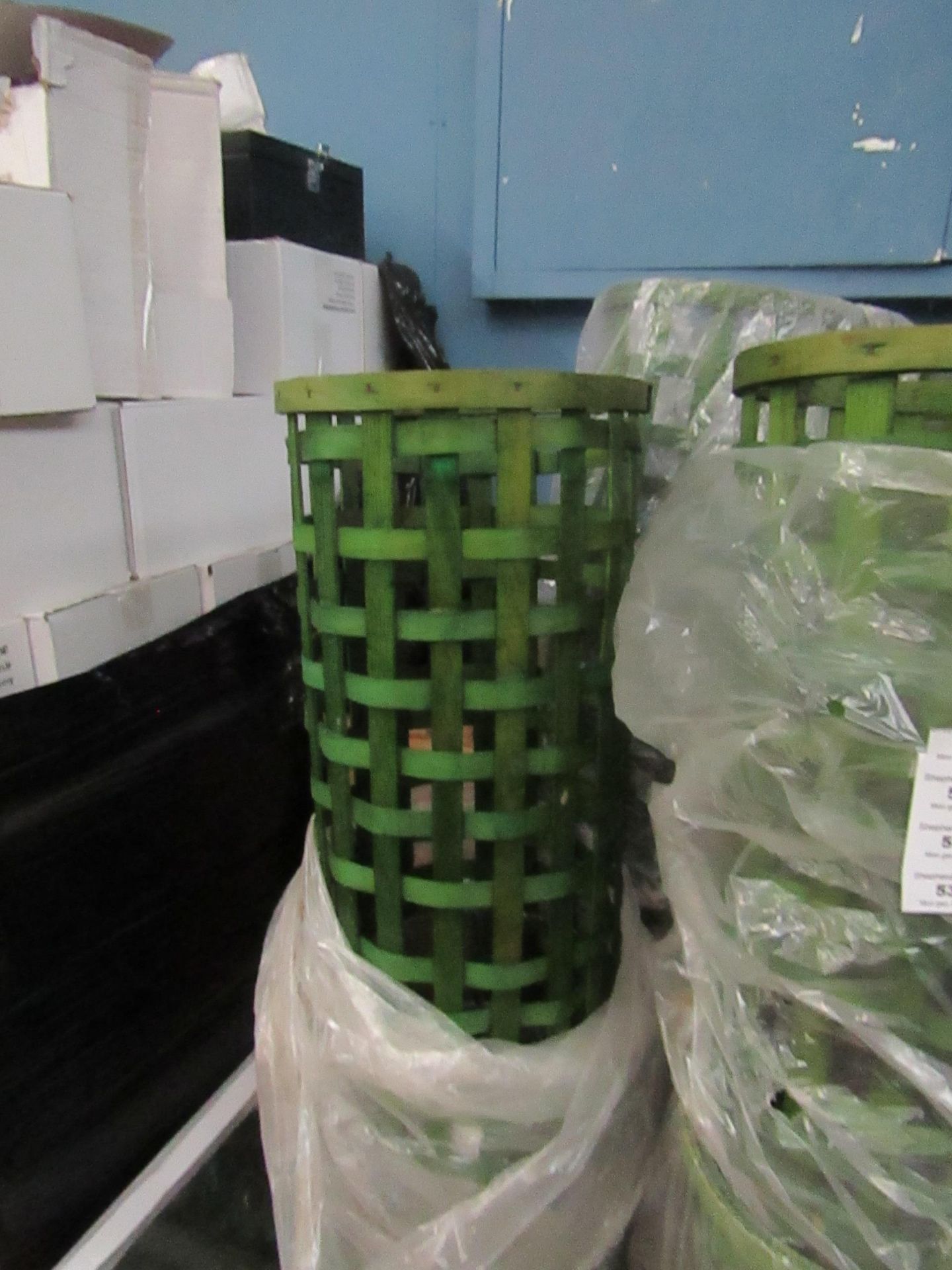 Green Wooden Mesh Umbrella Stands - Unchecked & Packaged.