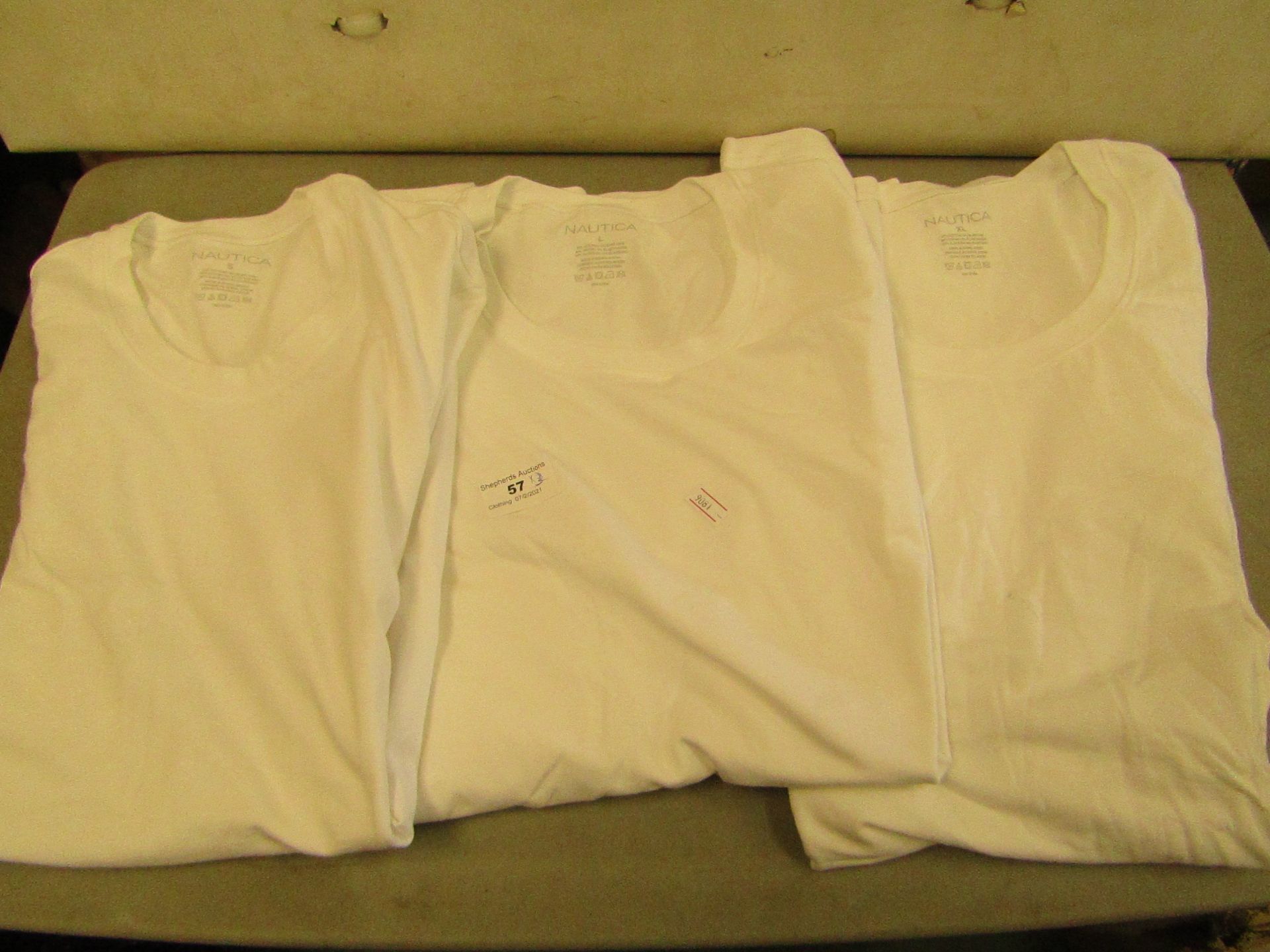 3 X Nautica T/Shirts all White Sizes S, L , X/L Look Unworn But Have Marks on as No Packaging