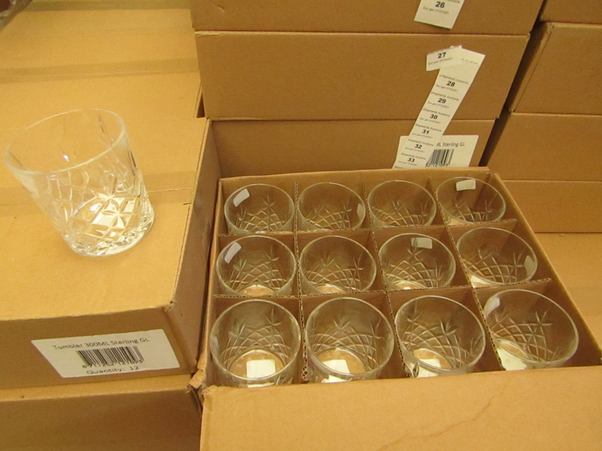 12 x Apina Crystaline 300ML Glass Tumblers, New & Boxed