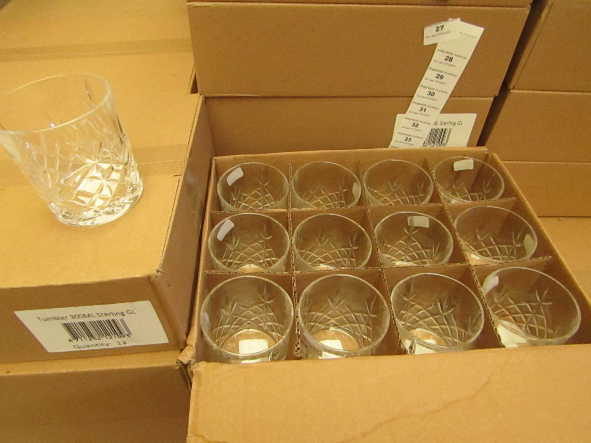 12 x Apina Crystaline 300ML Glass Tumblers, New & Boxed