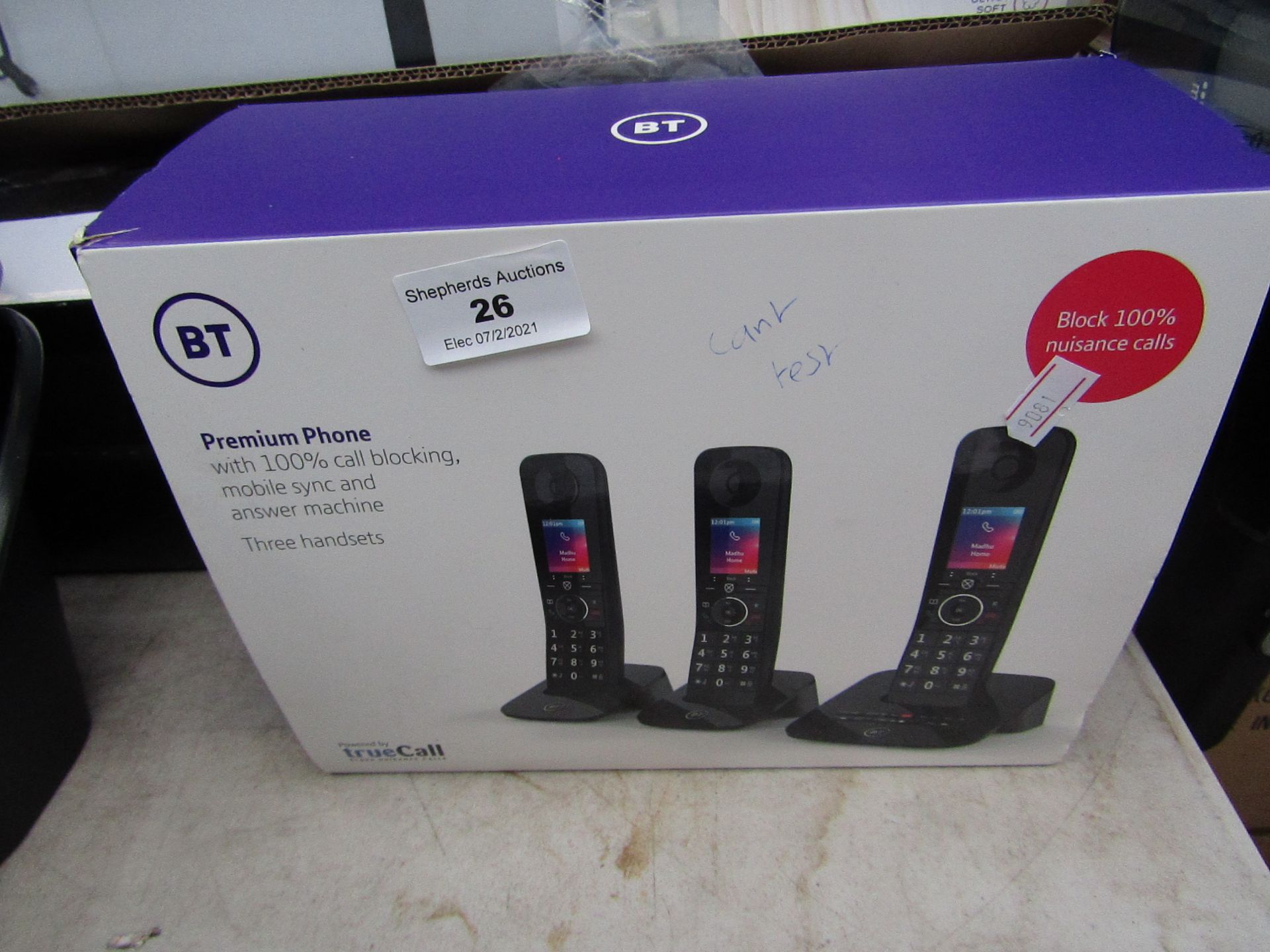 3 Handset BT Premium Phone with 100% call blcoking, mobile sync and answering machine, unchecked and