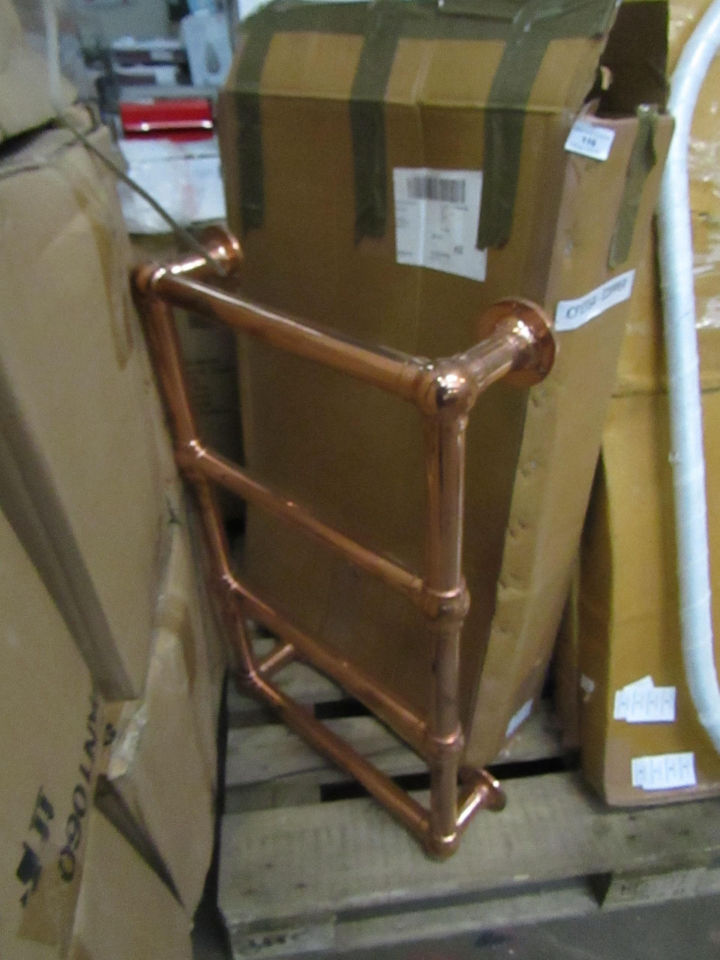 Copper design towel radiator, unchecked.
