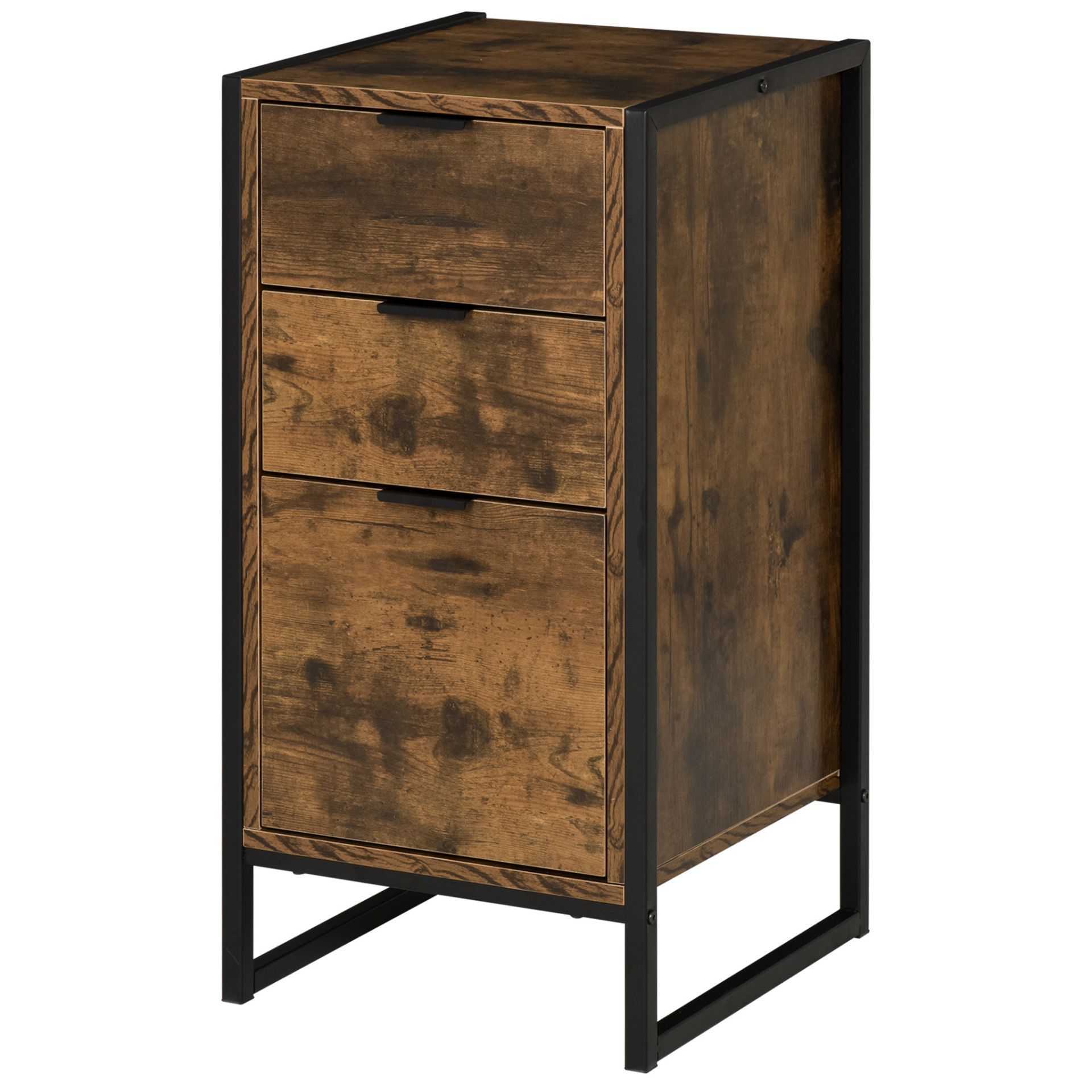 |1x | HOMCOM PARTICLE BOARD 3-TIER INDUSTRIAL CHEST OF DRAWERS BROWN | UNCHECKED & BOXED | SKU 831-