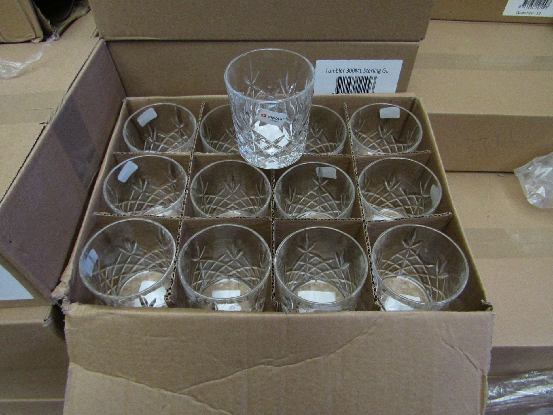 12 x Apina Crystaline 300ML Glass Tumblers, New & Boxed