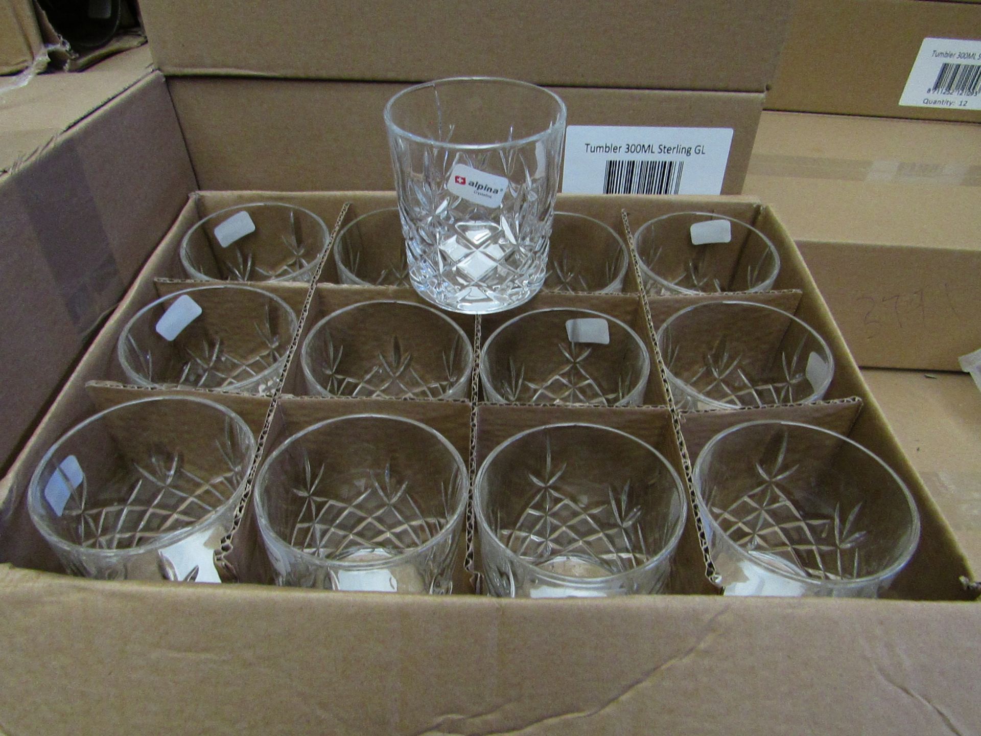 12 x Apina Crystaline 300ML Glass Tumblers, New & Boxed