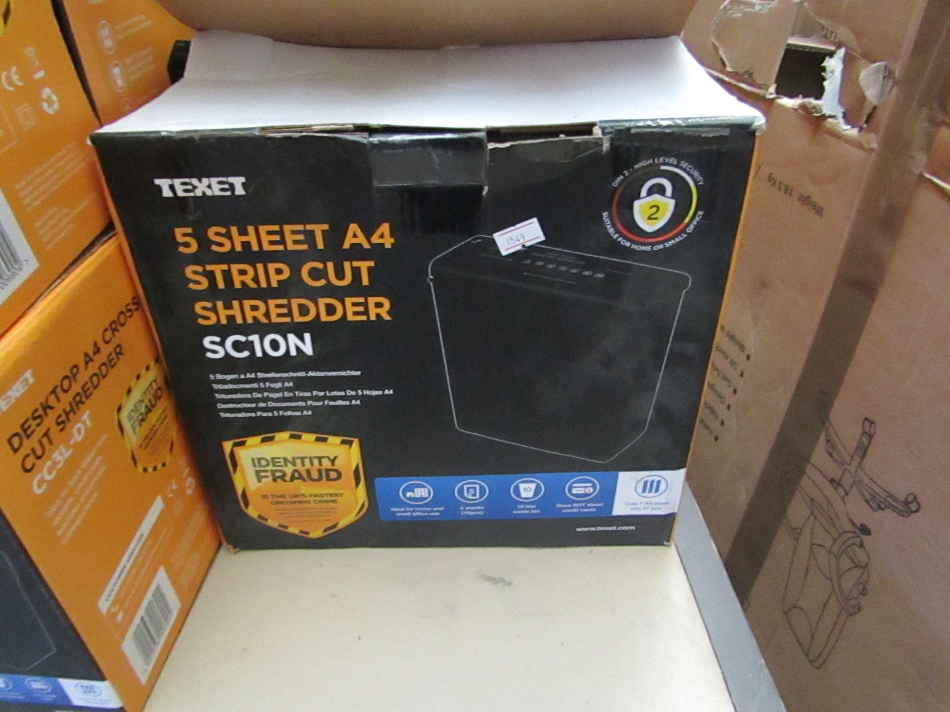 Texet 5 sheet a4 Strip cut shredder, unchecked & Boxed