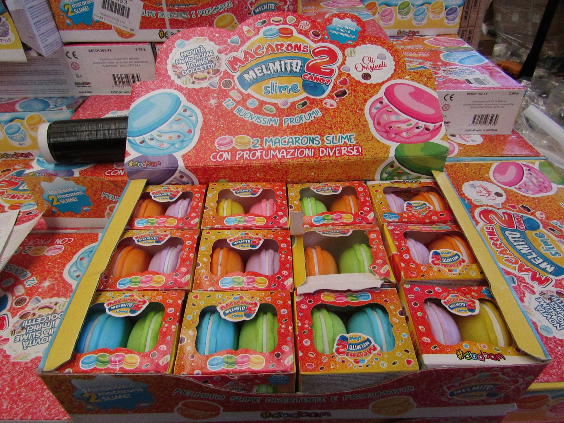 1 x Box of 12 Packs of 2 Macarons Slime - New & Boxed.