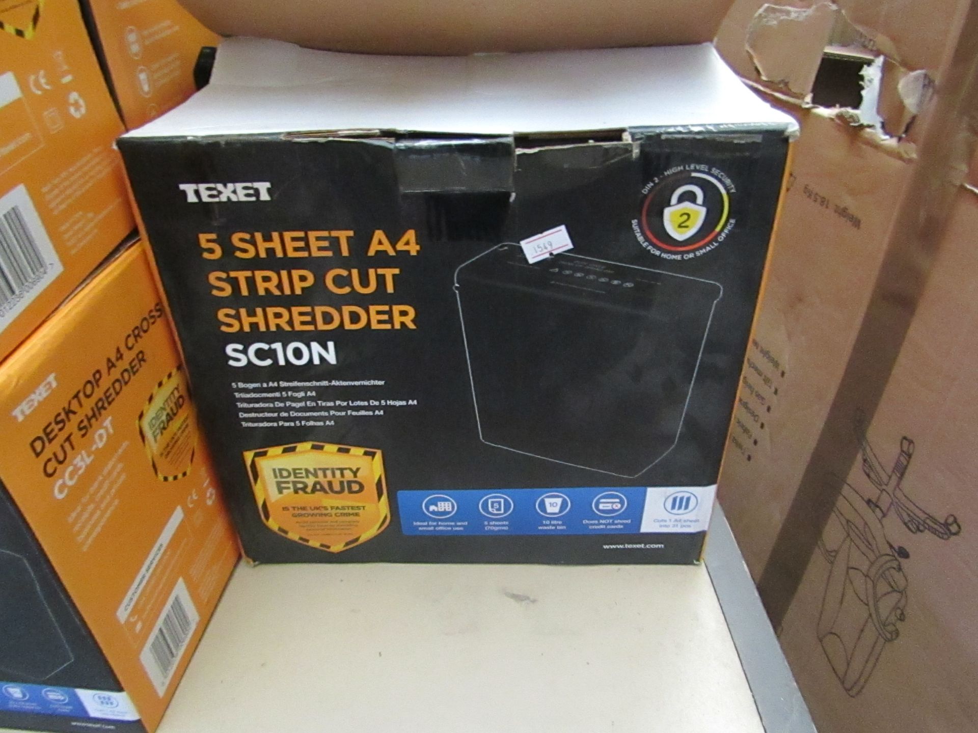 Texet 5 sheet a4 Strip cut shredder, unchecked & Boxed