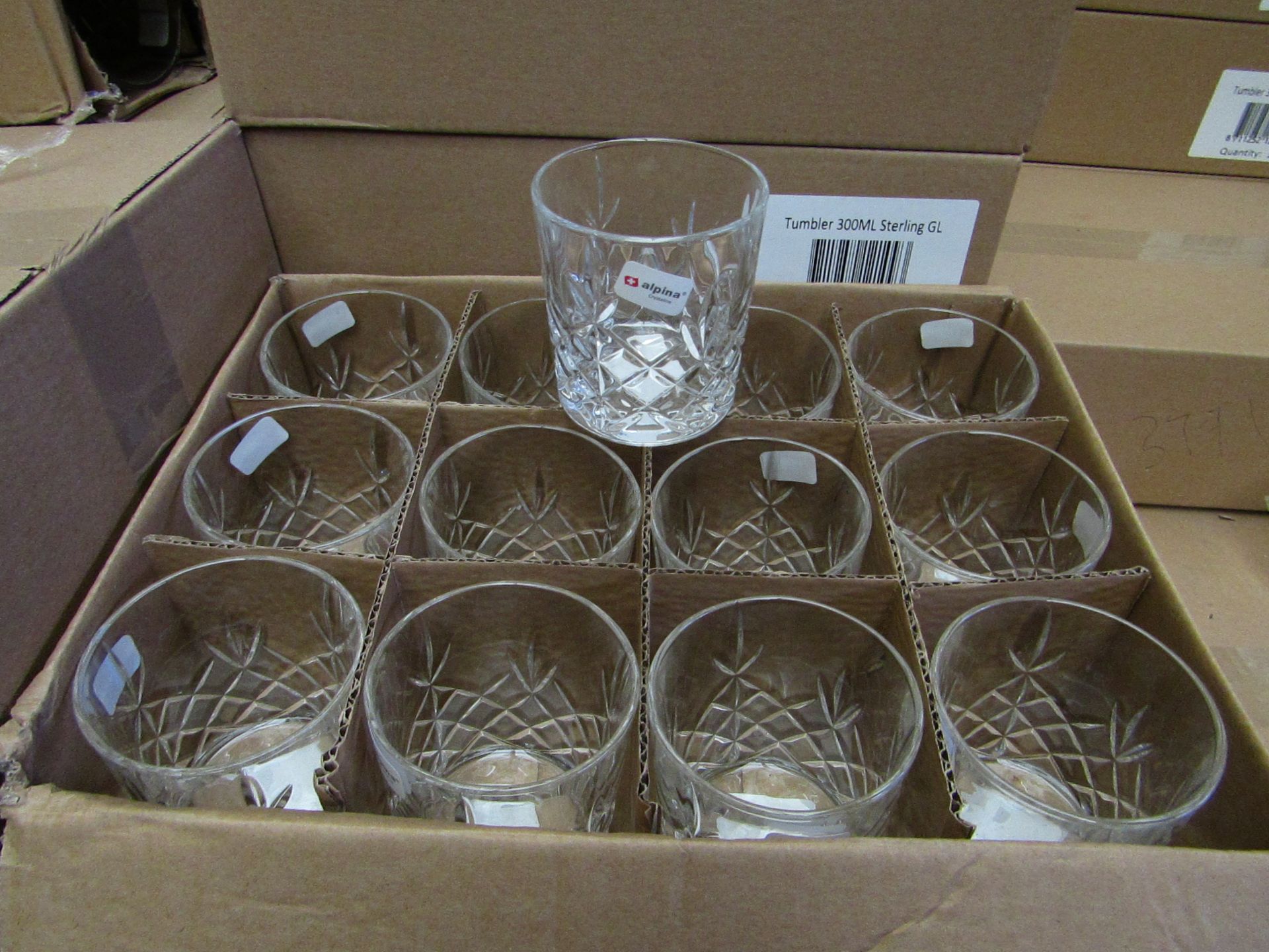 12 x Apina Crystaline 300ML Glass Tumblers, New & Boxed
