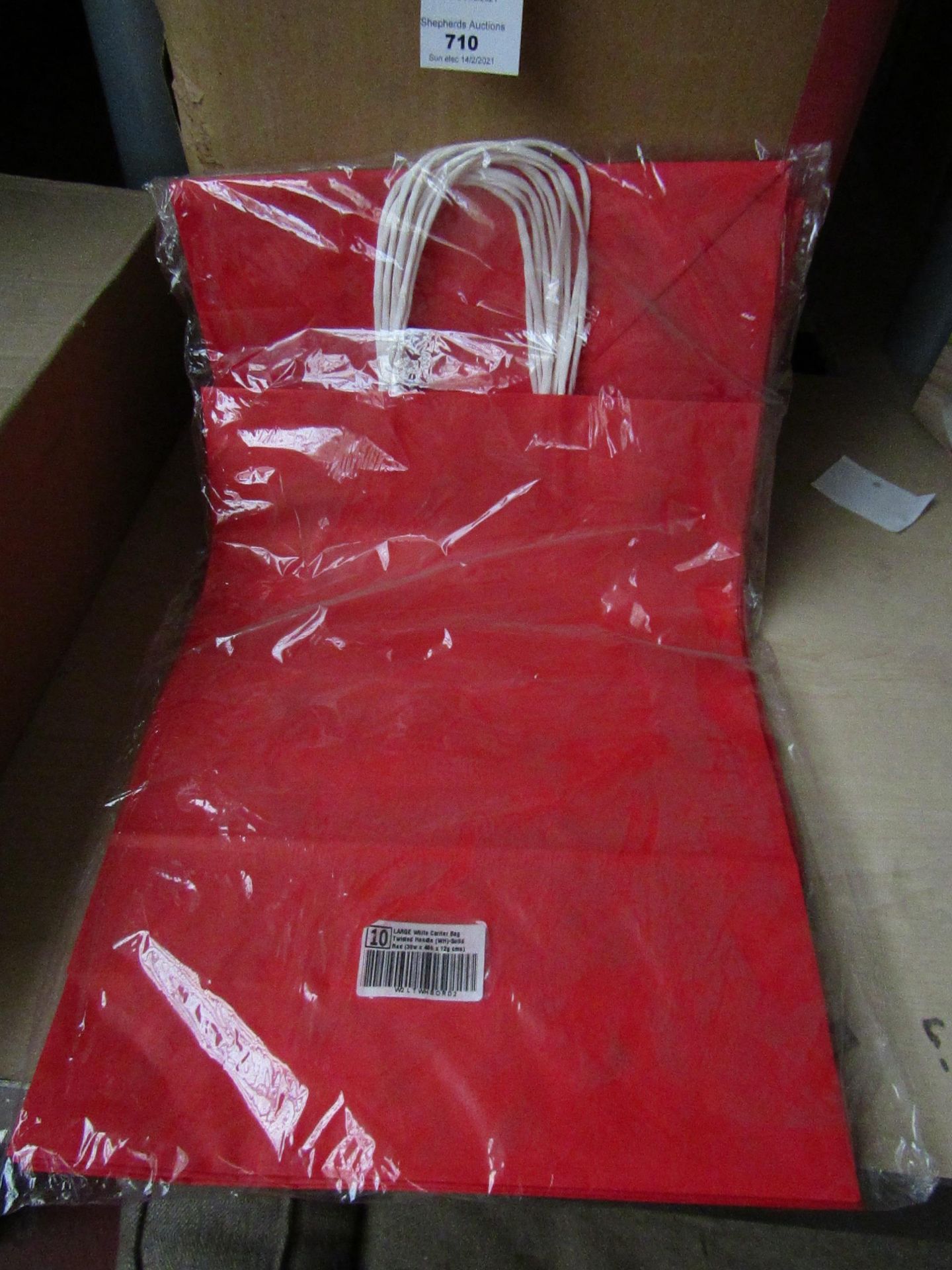 10x large red carrier bag, 30cm (w) x 40cm (h) x 12 (g)