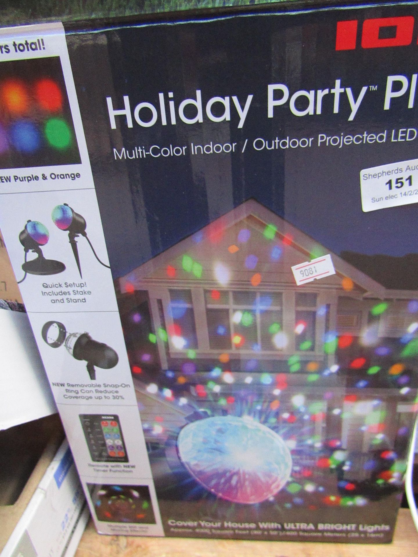 ION holiday party plus indoor/ outdoor projected LED light, no power and boxed.