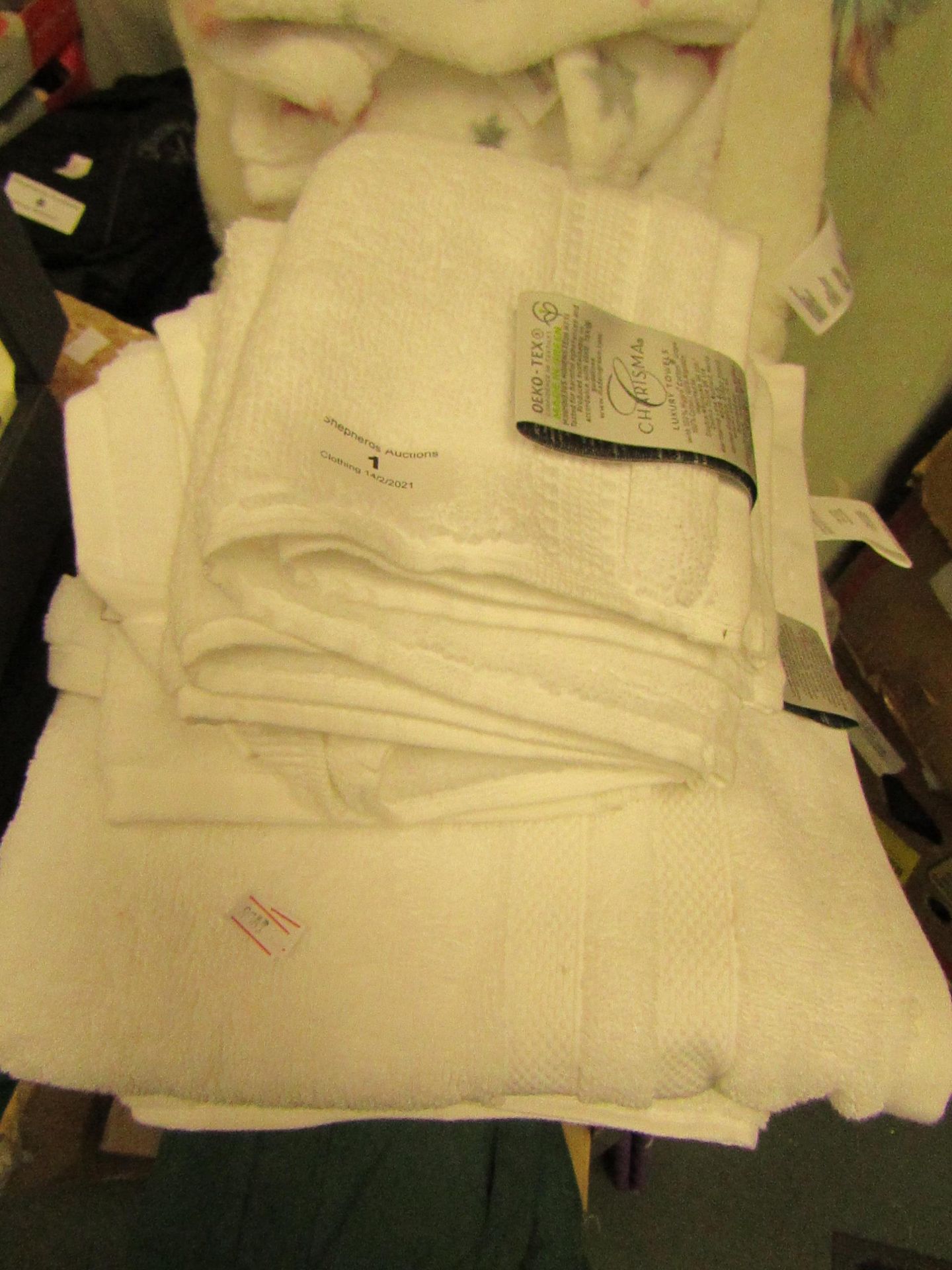 7 X Items Being 5 X Face Cloths & 2 X Bath Towels,Made By Charisma, All White Look Unused