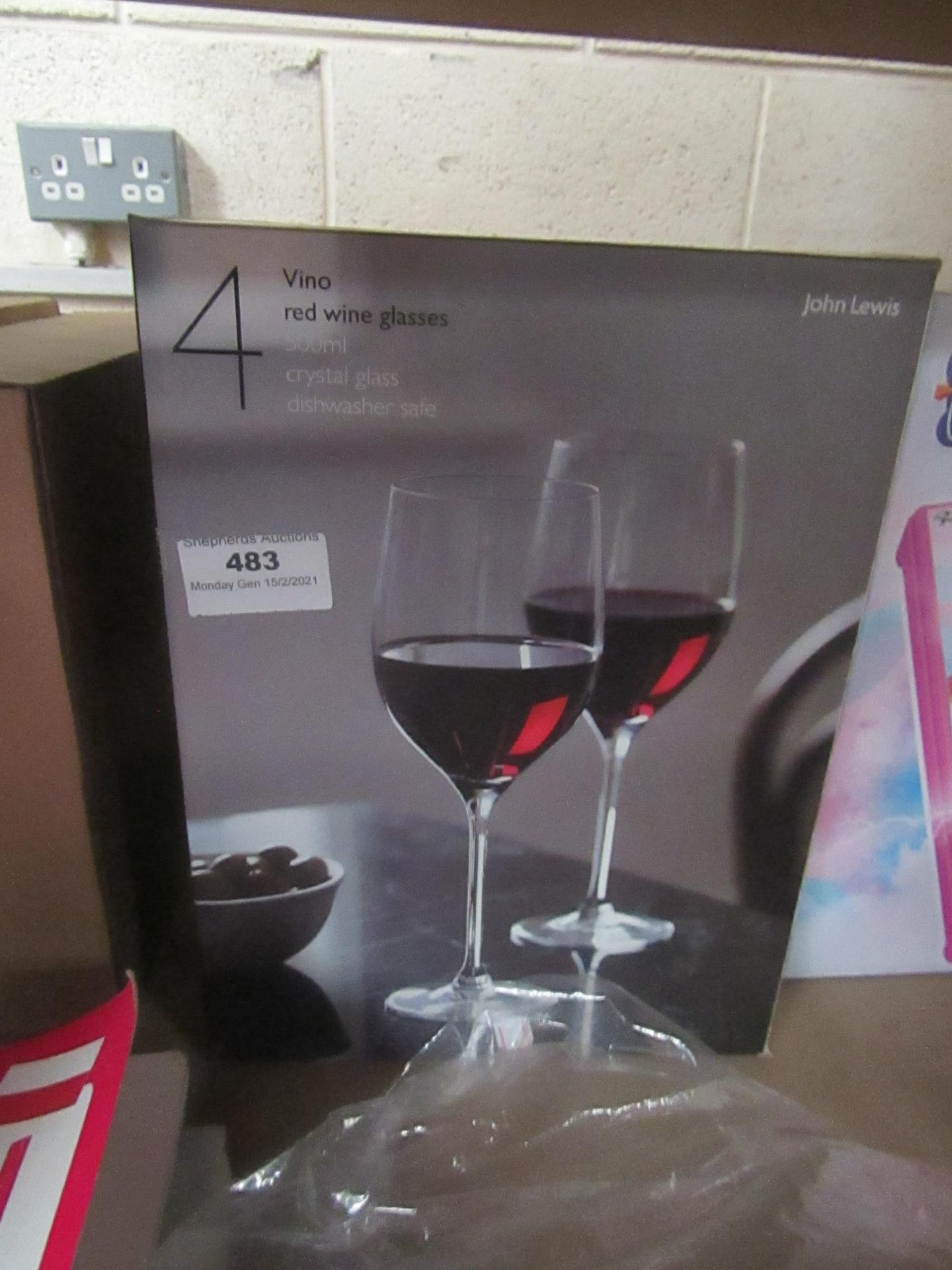 4x Jhon lewis vino red wine glasses 500ml crystal glass, Unchecked & Boxed