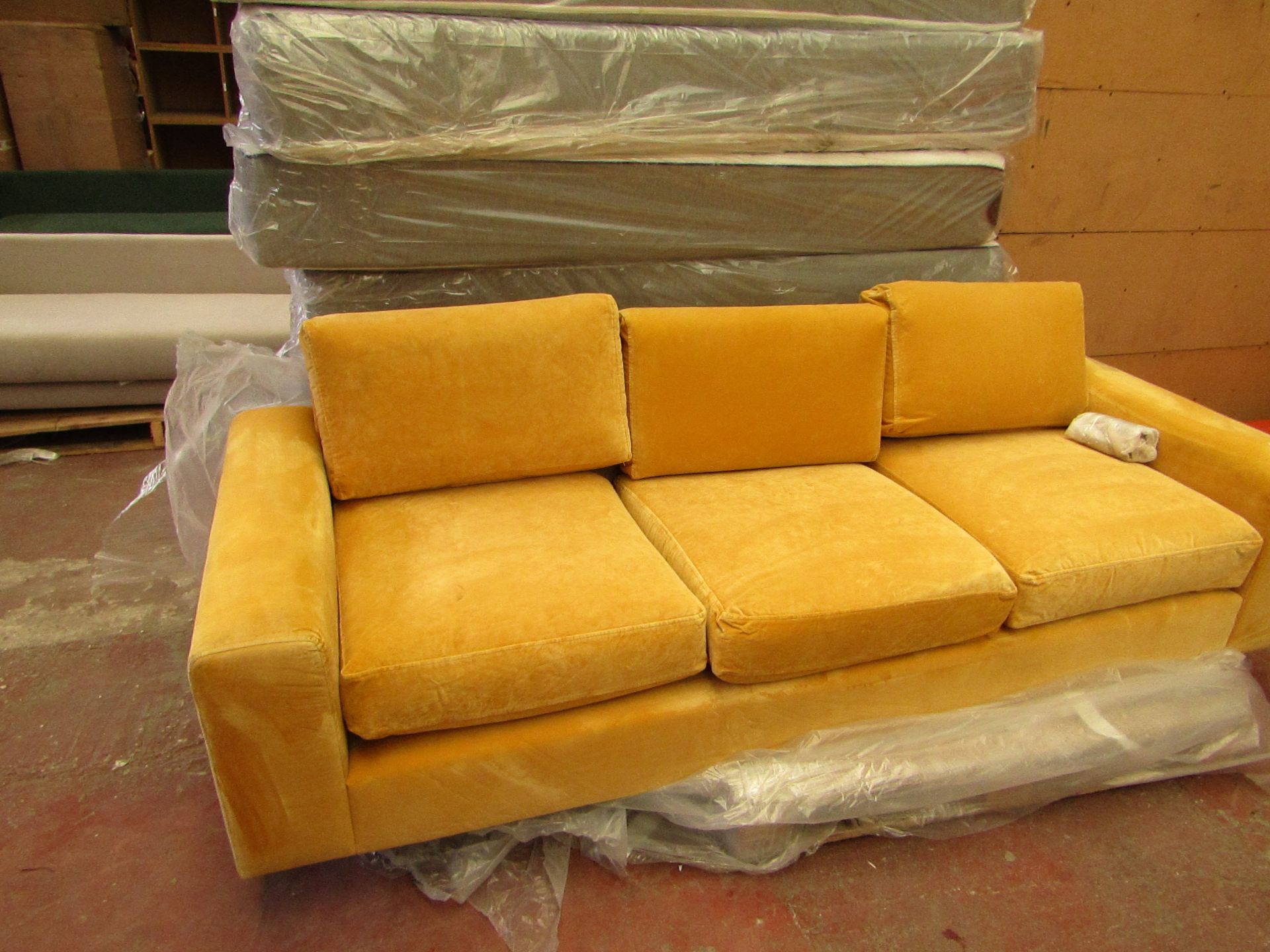 | 1X | SWOON MALVERN 3 SEATER SOFA IN YELLOW | HAS A COUPLE OF SMALL DIRTY MARKS, COMES WITH FEET,