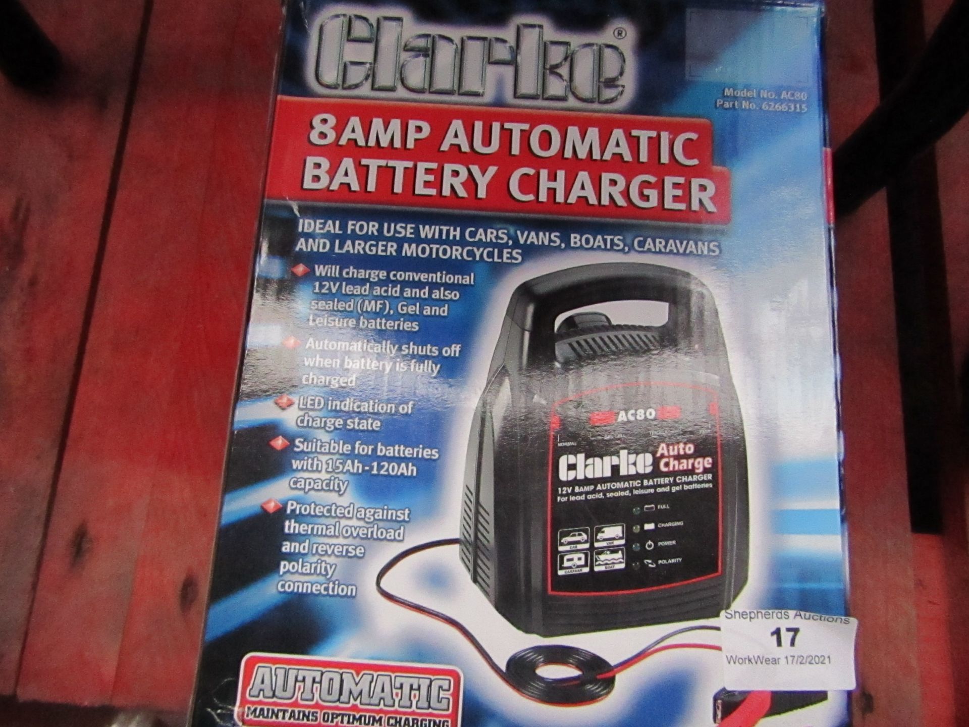 1x Clarke 8AMP Automatic Battery Charger, This lot is a Machine Mart product which is raw and