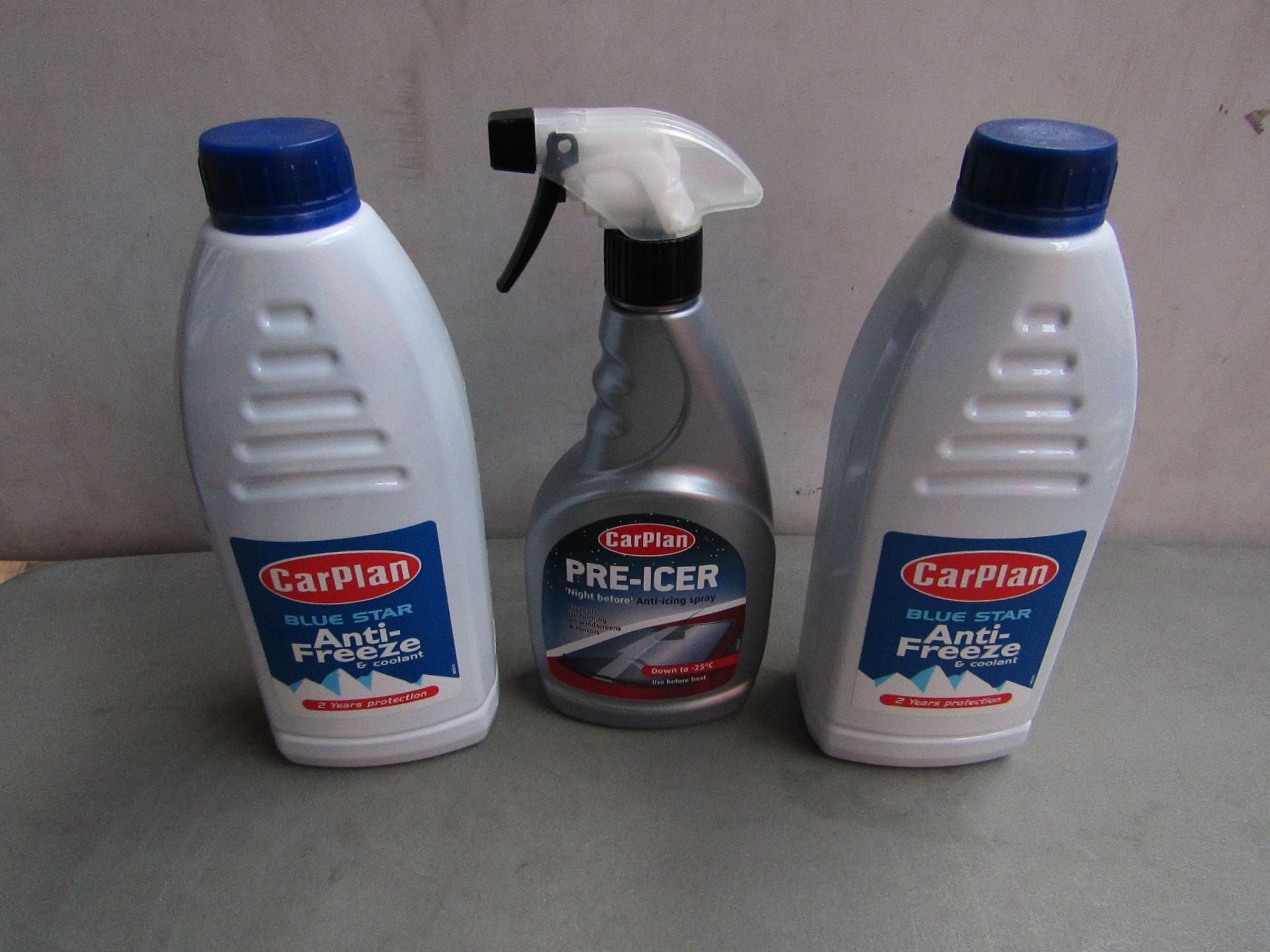 1x Carplan - Pre-Icer - 500ml - Unused. 2x Carplan - Blue Star Anti-Freeze & Coolant - 1 Litre -