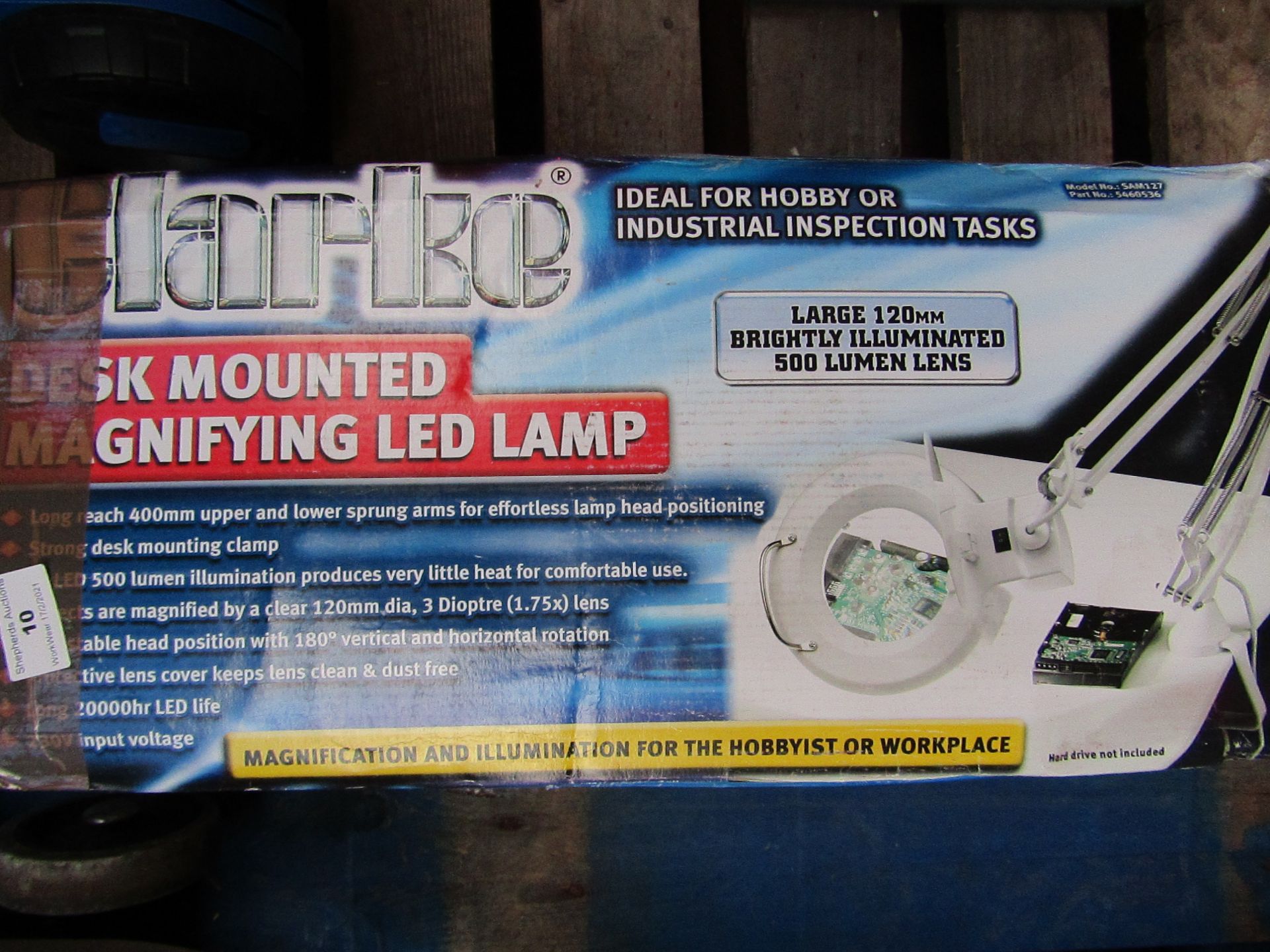 1x Clarke - Desk Mounted Magnifying LED Lamp - Unchecked & Boxed, This lot is a Machine Mart product