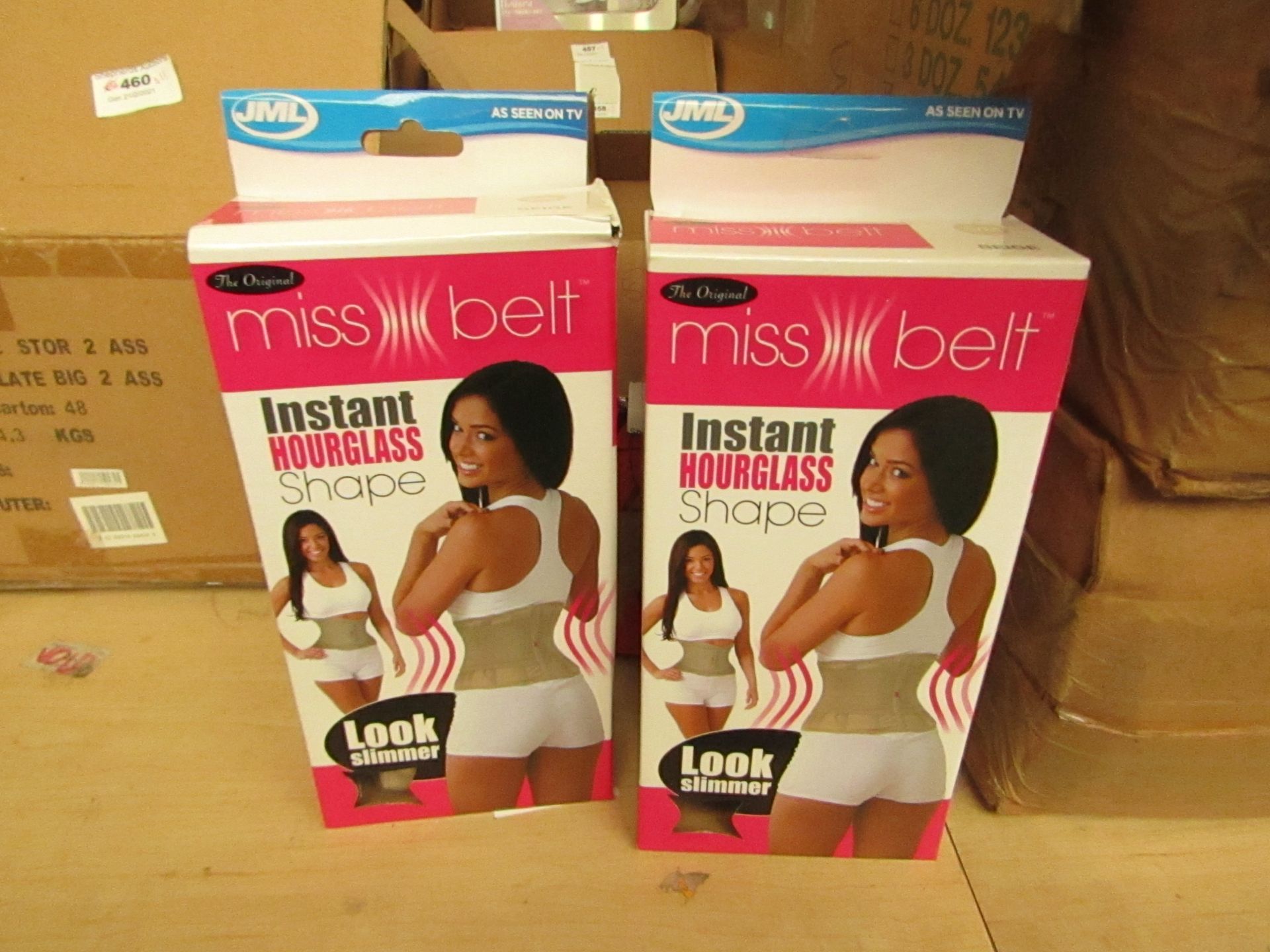 2x Miss Belt hour glass shape enhancers, new and boxed