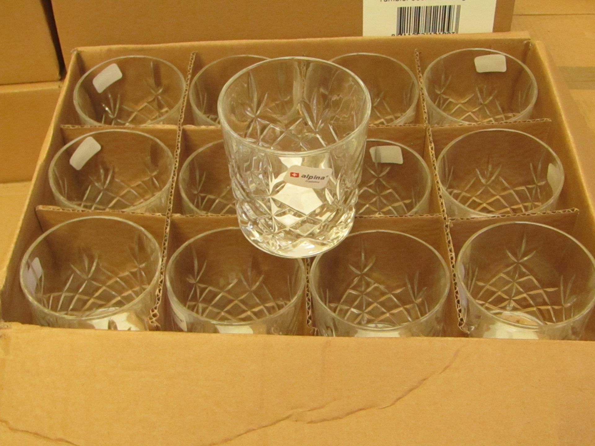 12 x Apina Crystaline 300ML Glass Tumblers, New & Boxed