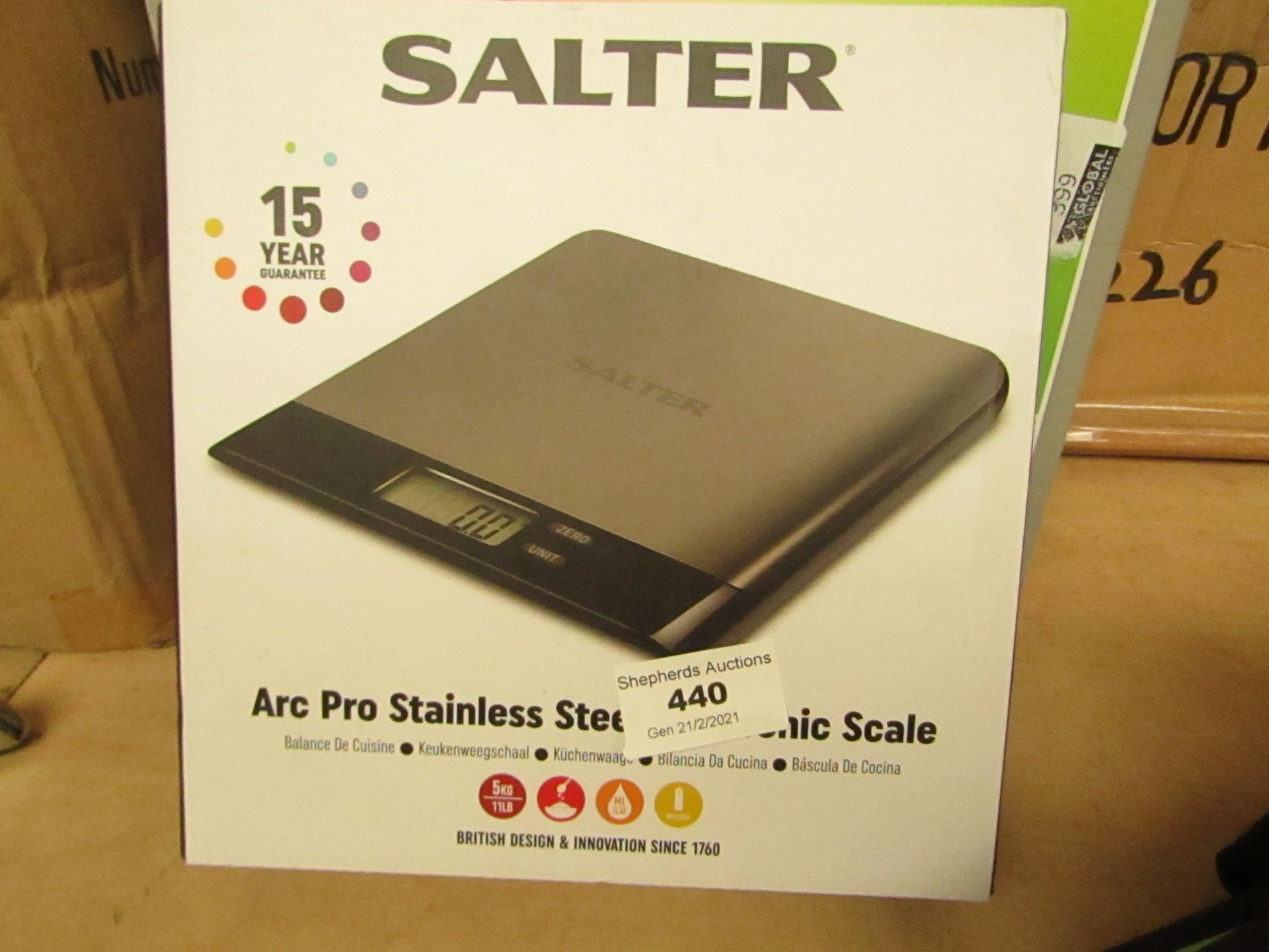 Salter Arc Pro electronic kitchen scales, unchecked and boxed
