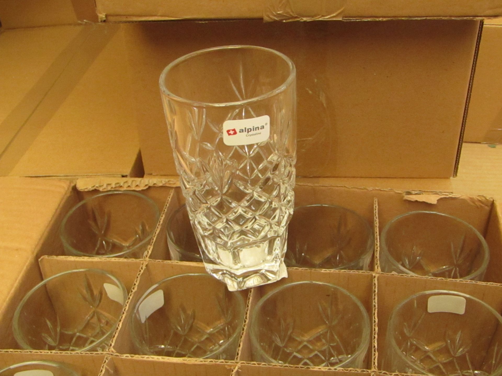 12 x Apina Crystaline 320ML Glass Tumblers, New & Boxed