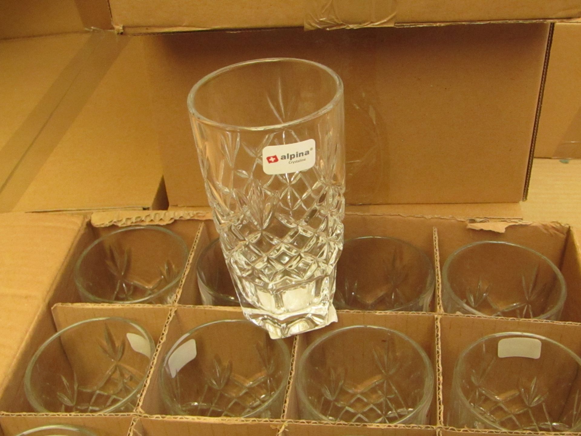 12 x Apina Crystaline 320ML Glass Tumblers, New & Boxed