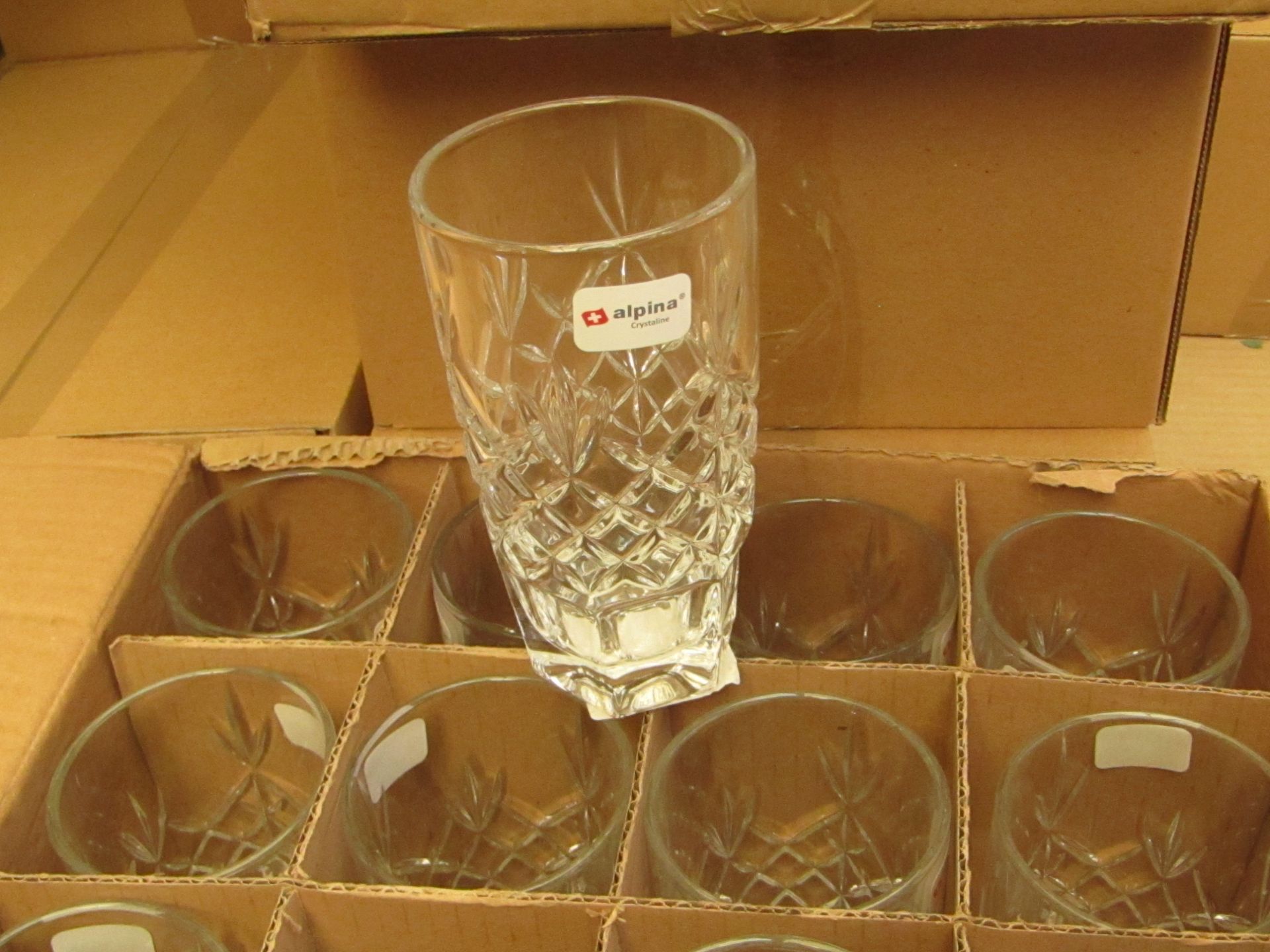 12 x Apina Crystaline 320ML Glass Tumblers, New & Boxed