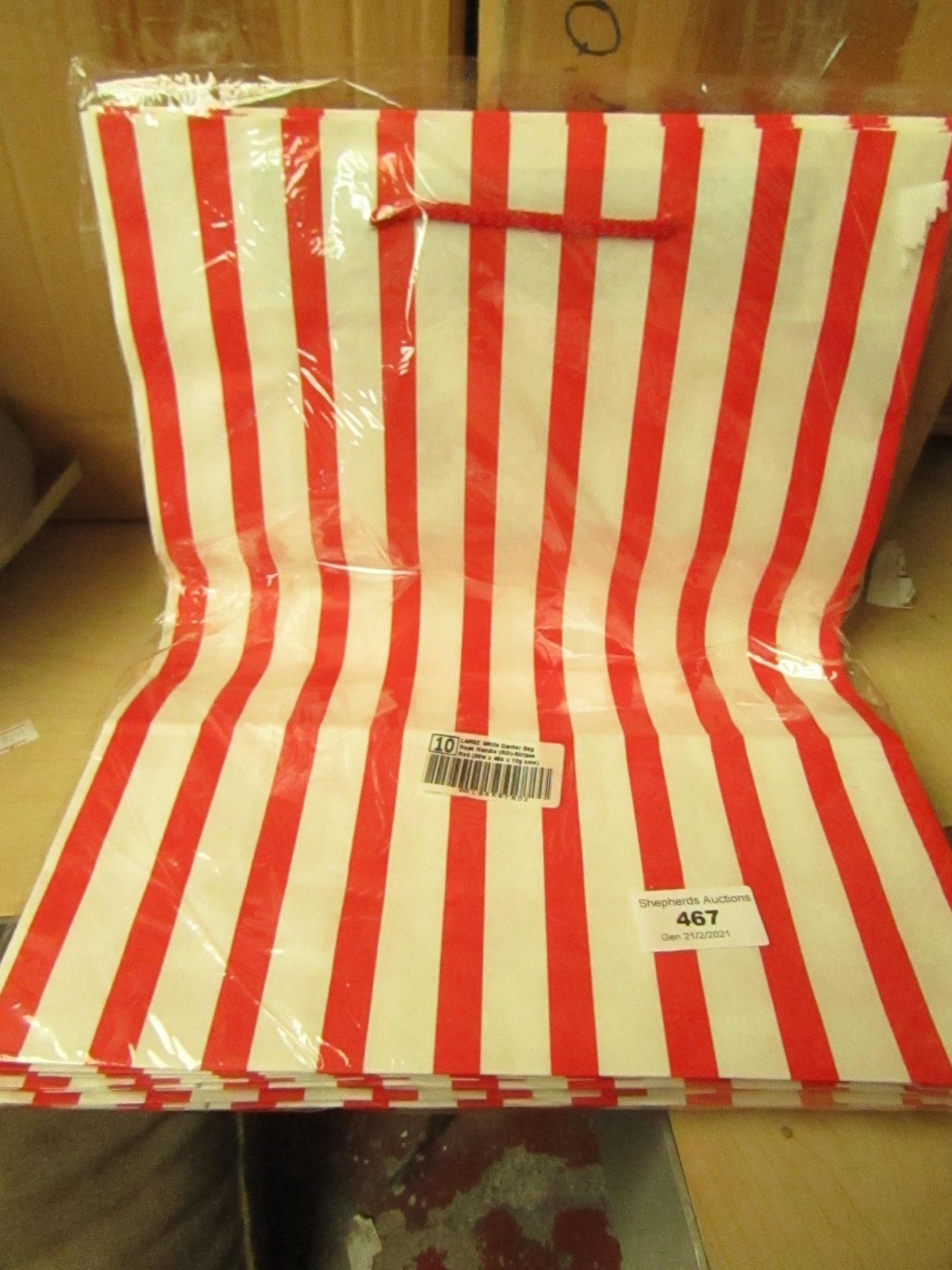 10x red and white carrier bags, 3