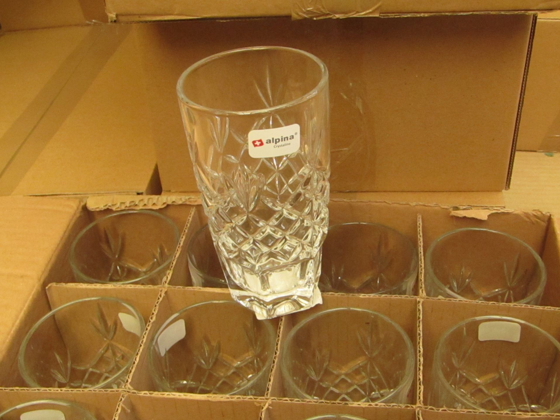 12 x Apina Crystaline 320ML Glass Tumblers, New & Boxed