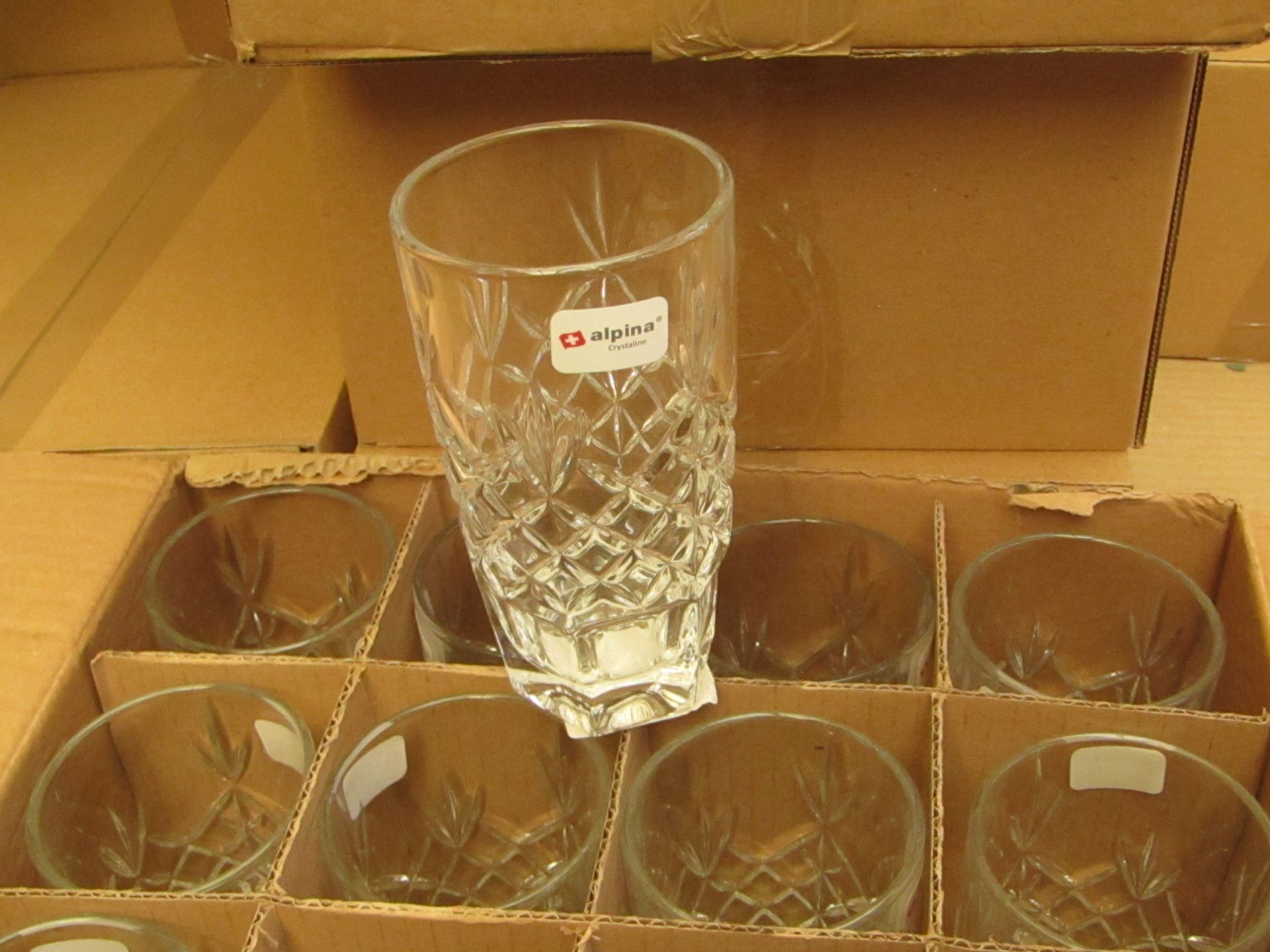 12 x Apina Crystaline 320ML Glass Tumblers, New & Boxed