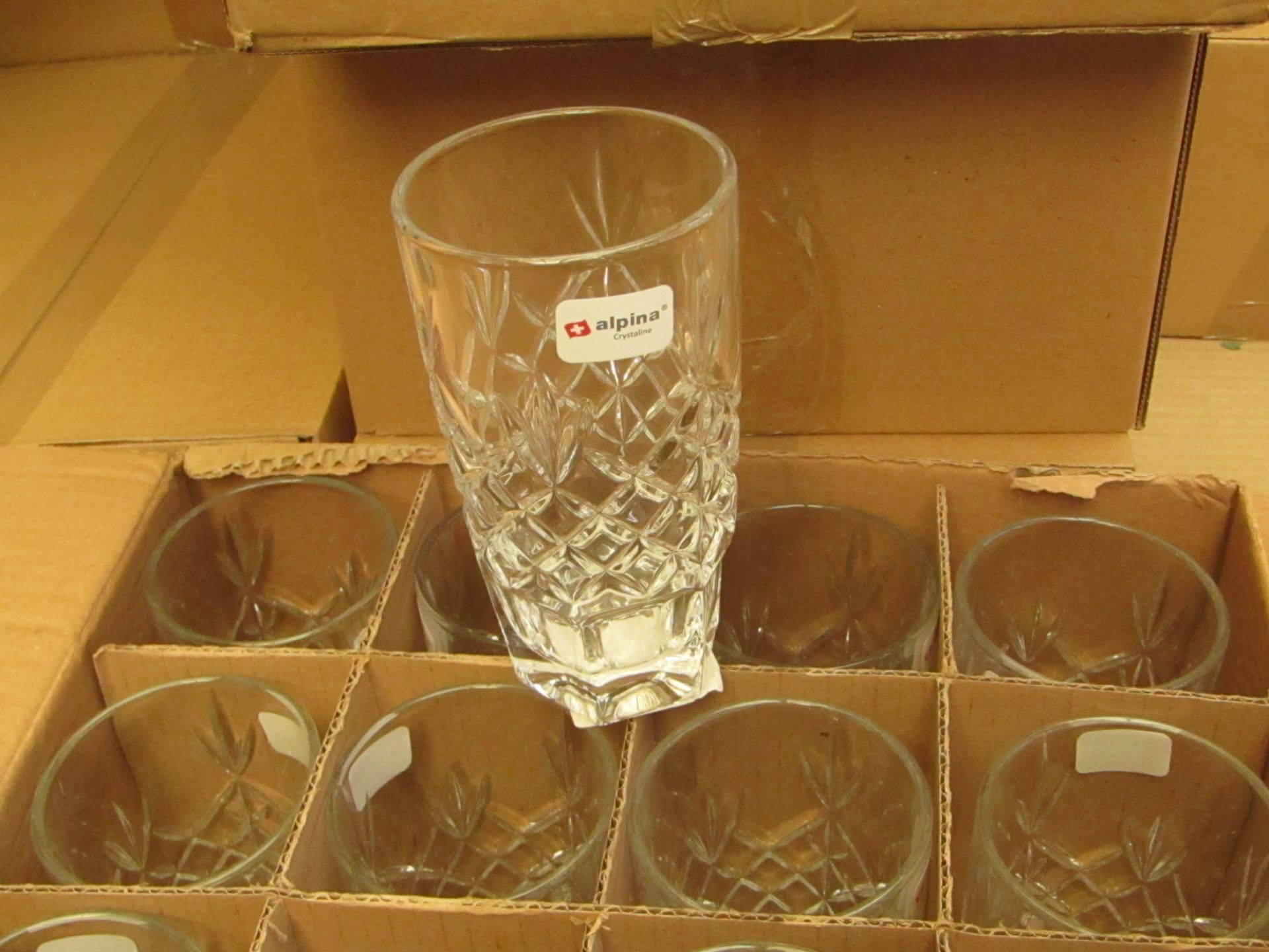 12 x Apina Crystaline 320ML Glass Tumblers, New & Boxed