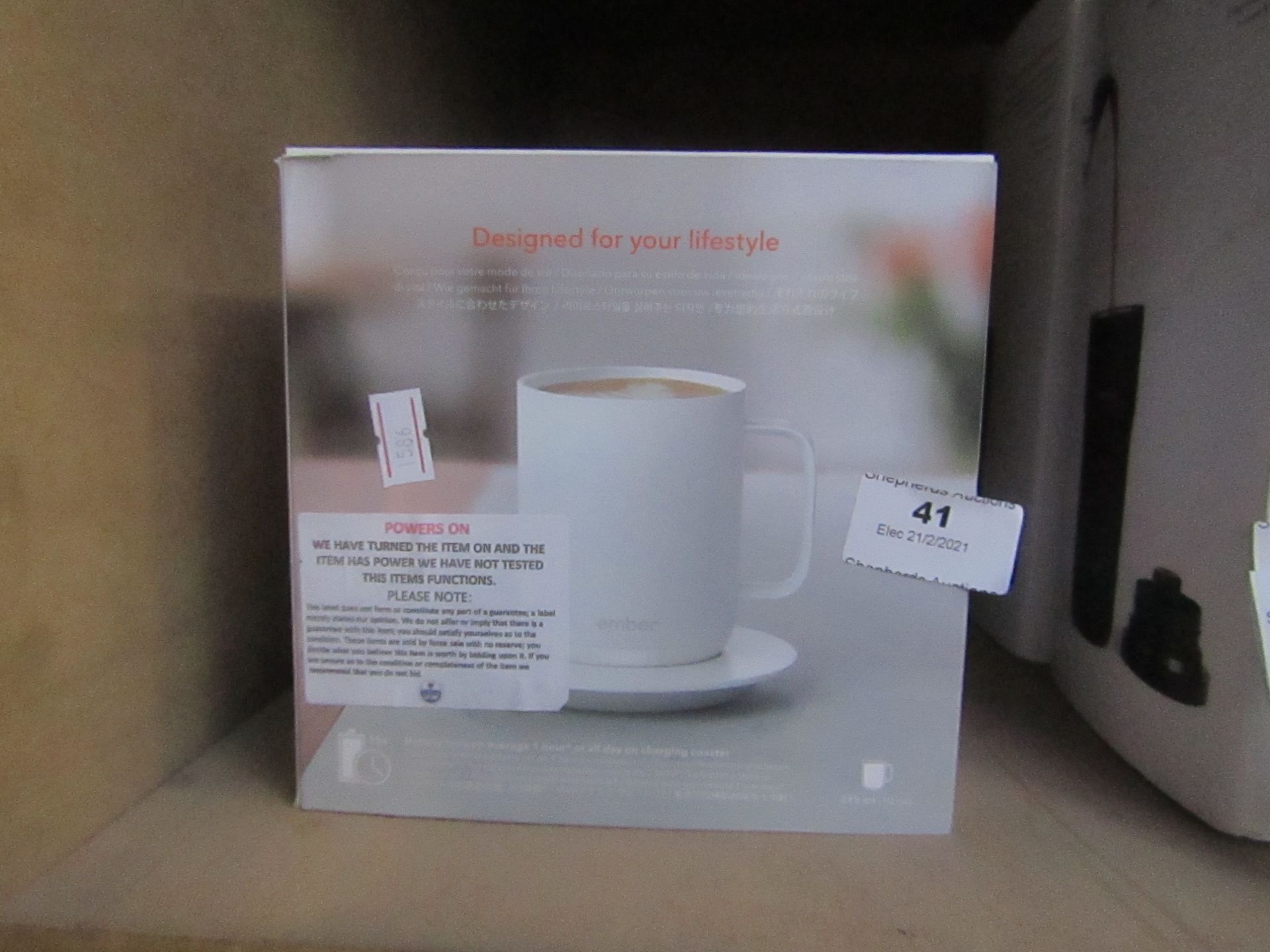 Ember temperature controlled rechargeable ceramic cup and saucer, unchecked and boxed, RRP £99