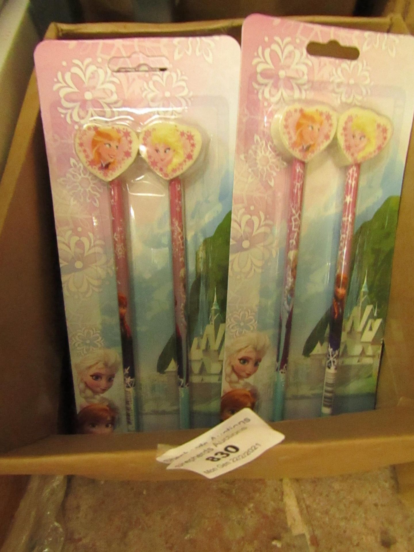 Box of Approx 9x Disney Frozen - Set of 2 Pencil & Rubber - New & Packaged