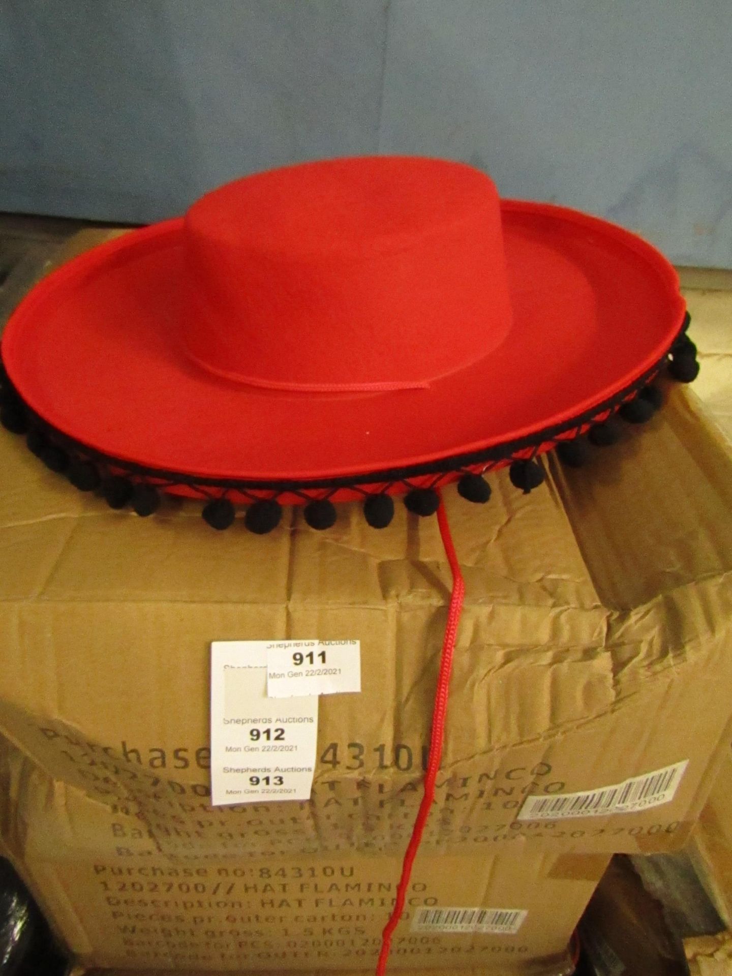 Box of Red Flaminco Hats (approx 10) - Boxed & Unchecked