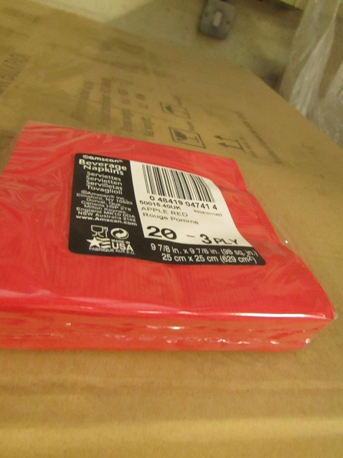 1x box of Amscan Apple Red Beverage Napkins - New & Packaged