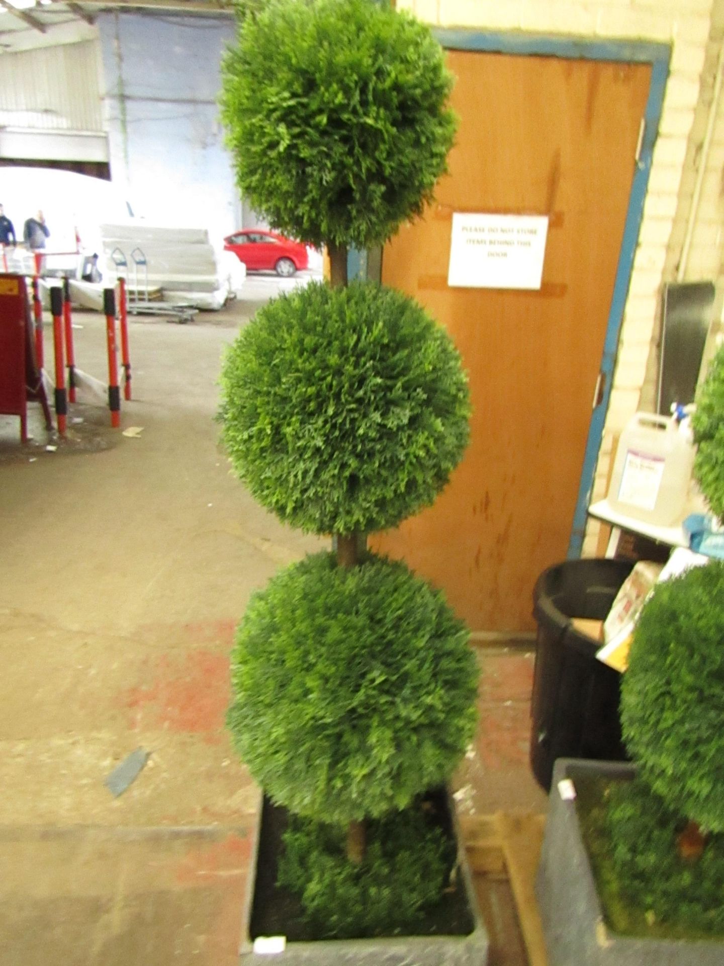 Large Outdoor Artificial 3 Ball Topiary Tree, With Large Concrete Effect Planter - Used Condition,