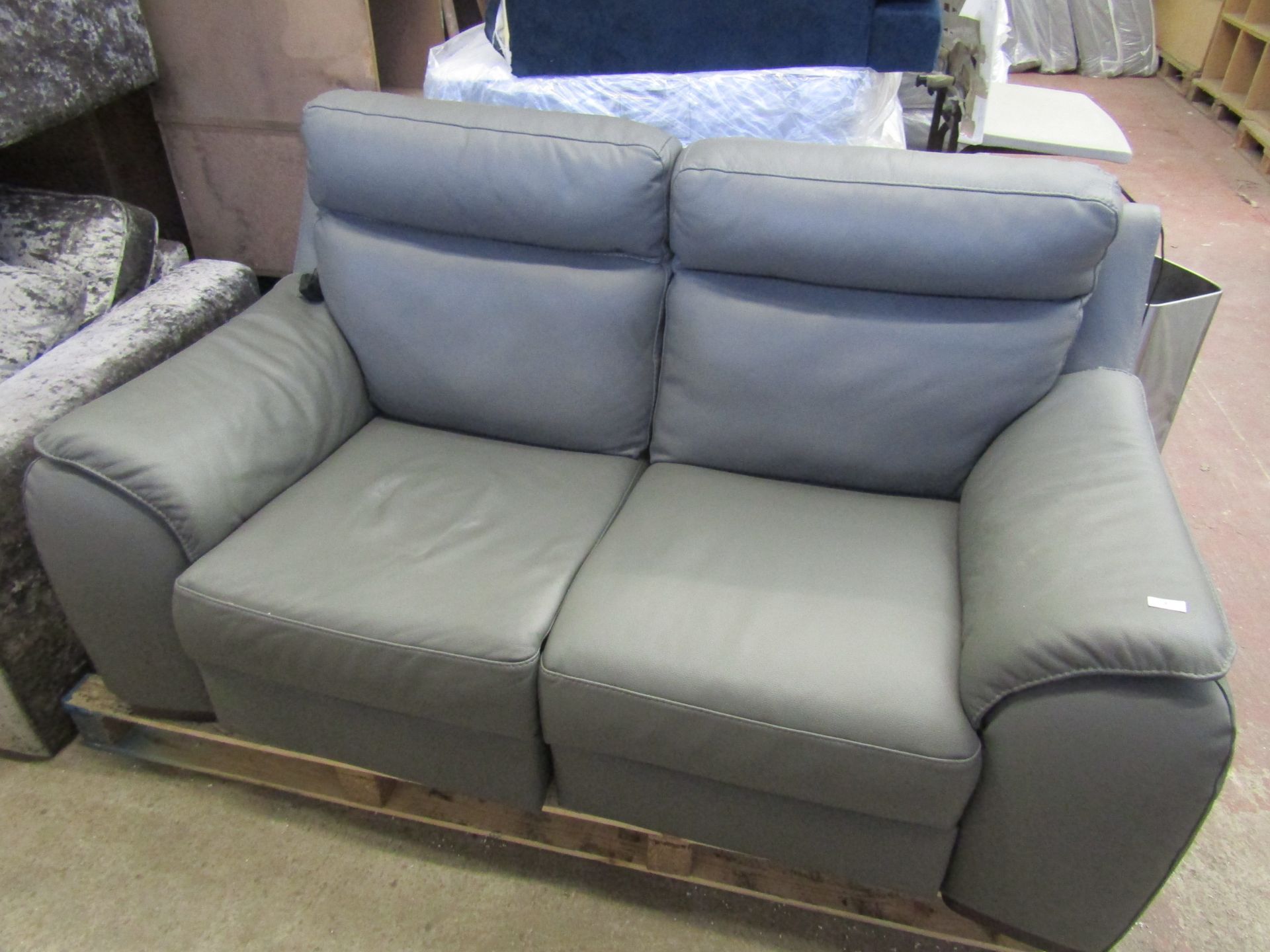 Calia 2 seater electric grey leather electric reclining sofa, tested working