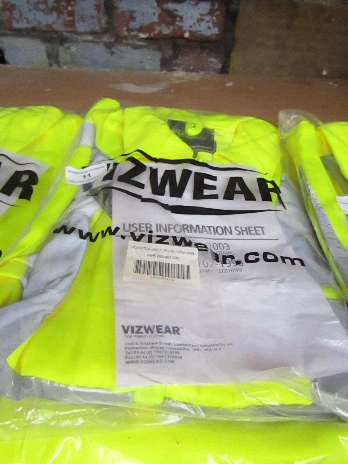 VIZWEAR SET - 1x Vizwear - Polycotton Jacket Hi-Vis Yellow - Size XL - Unused & Packaged. 1x Vizwear