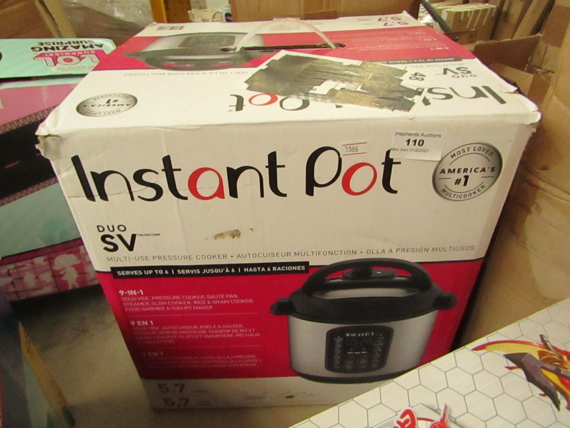 Instant Pot - Duo SV 9-in-1 Ppressure Cooker - 5.7 Litre Capacity - Unchecked & Boxed.