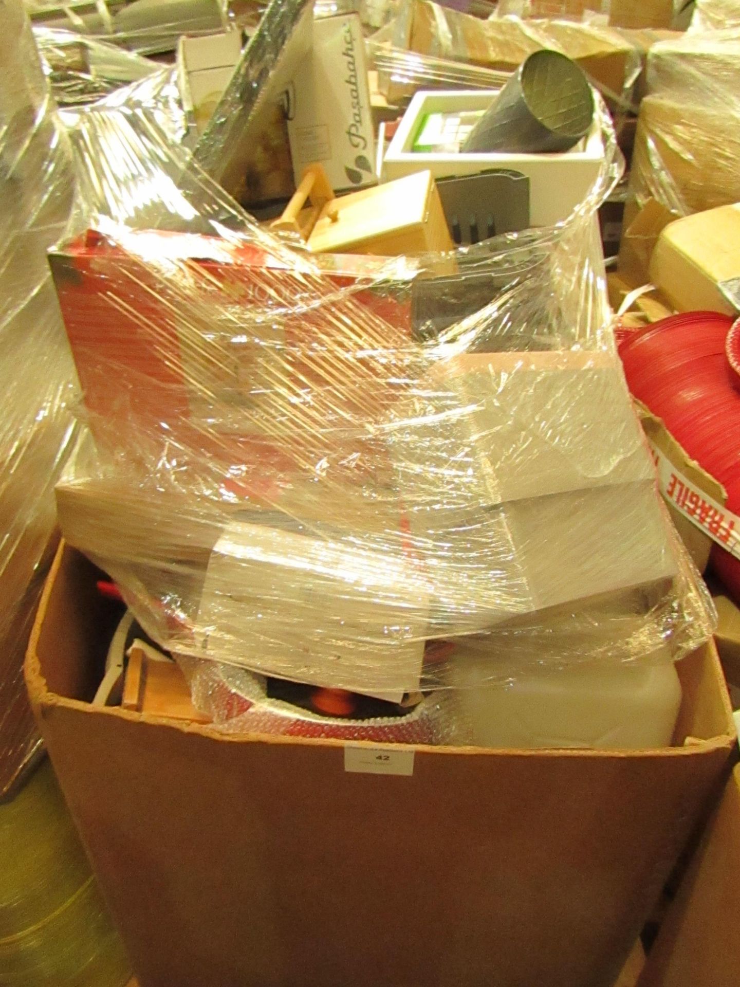 A pallet of Mixed raw customer returns and sample stock, the pallet is unmanifested and typically