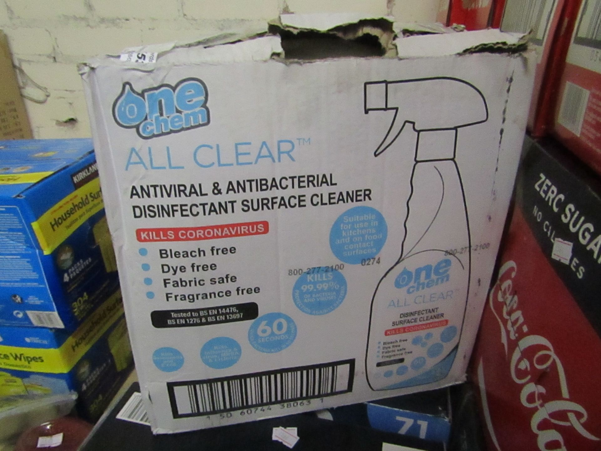 One Chem Antiviral & Antibacterial Disenfectant Surface Cleaner (6x750ml) - Damage to Packaging