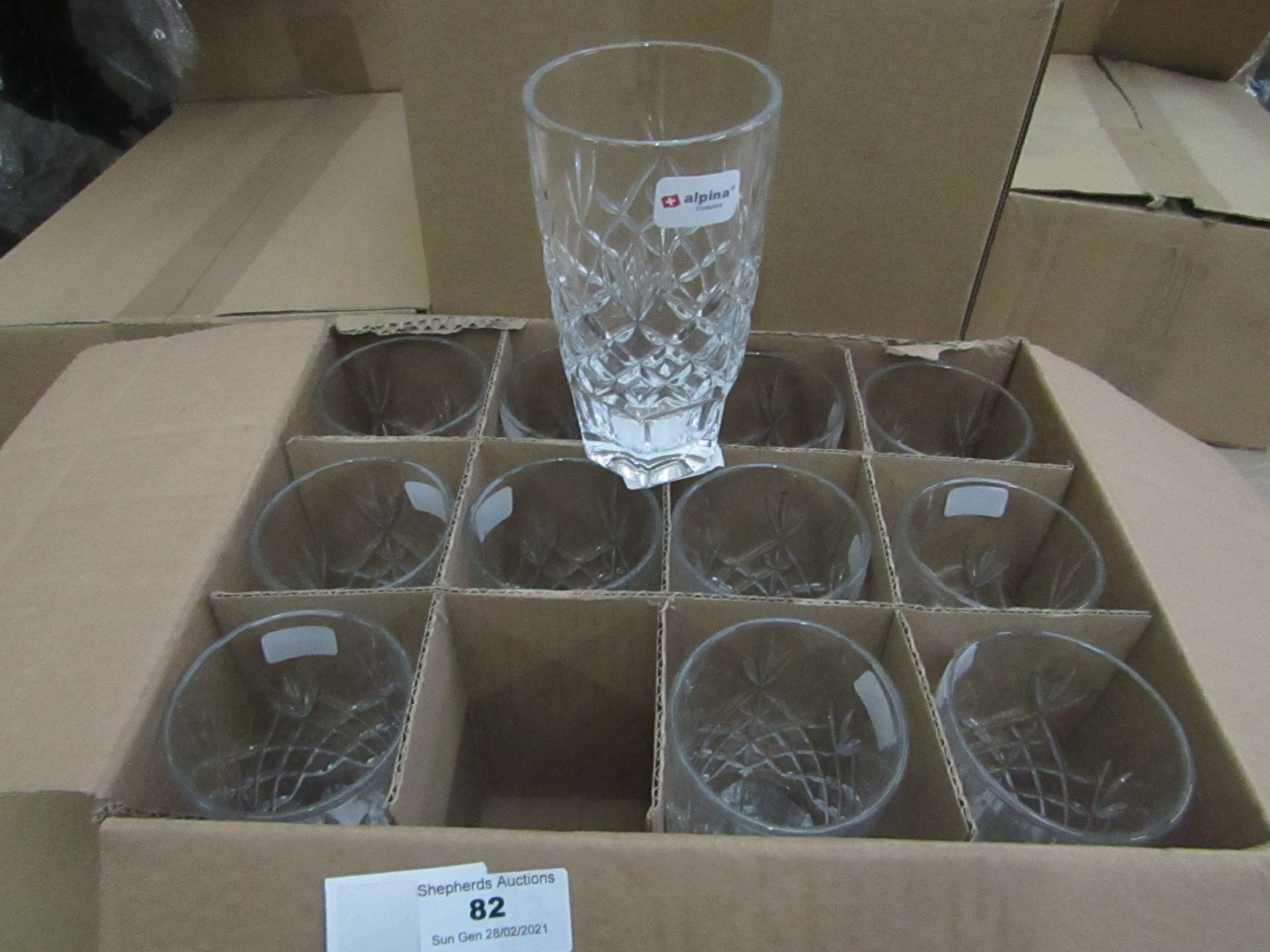 12x Alpina Crystaline - 320ML Glass Tumblers - New & Boxed.