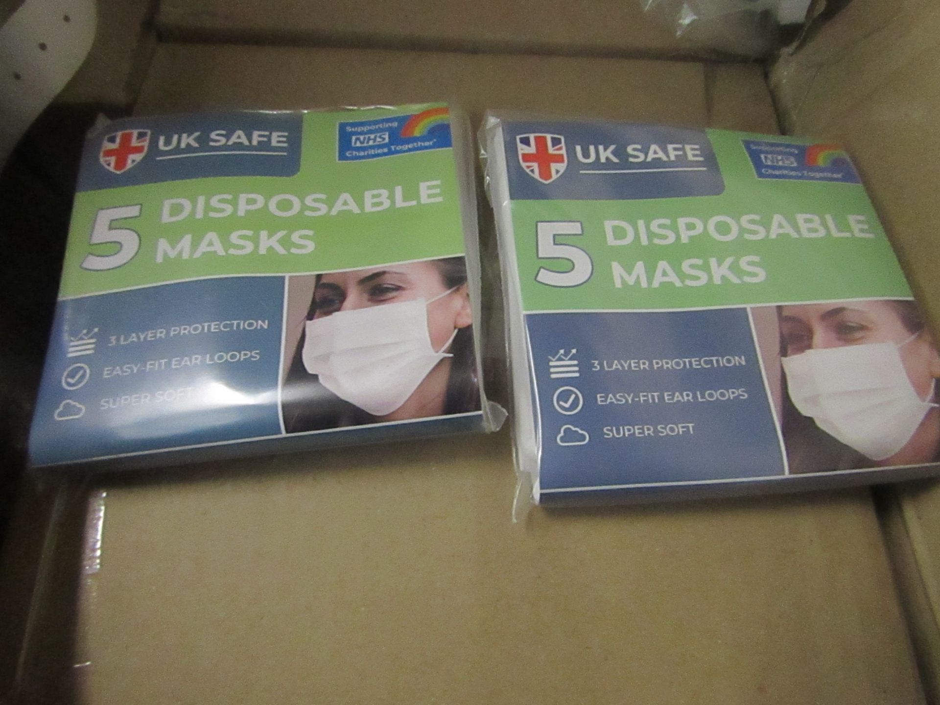 10x Packs of 5x Uk Safe - Disposable masks - New & Boxed.