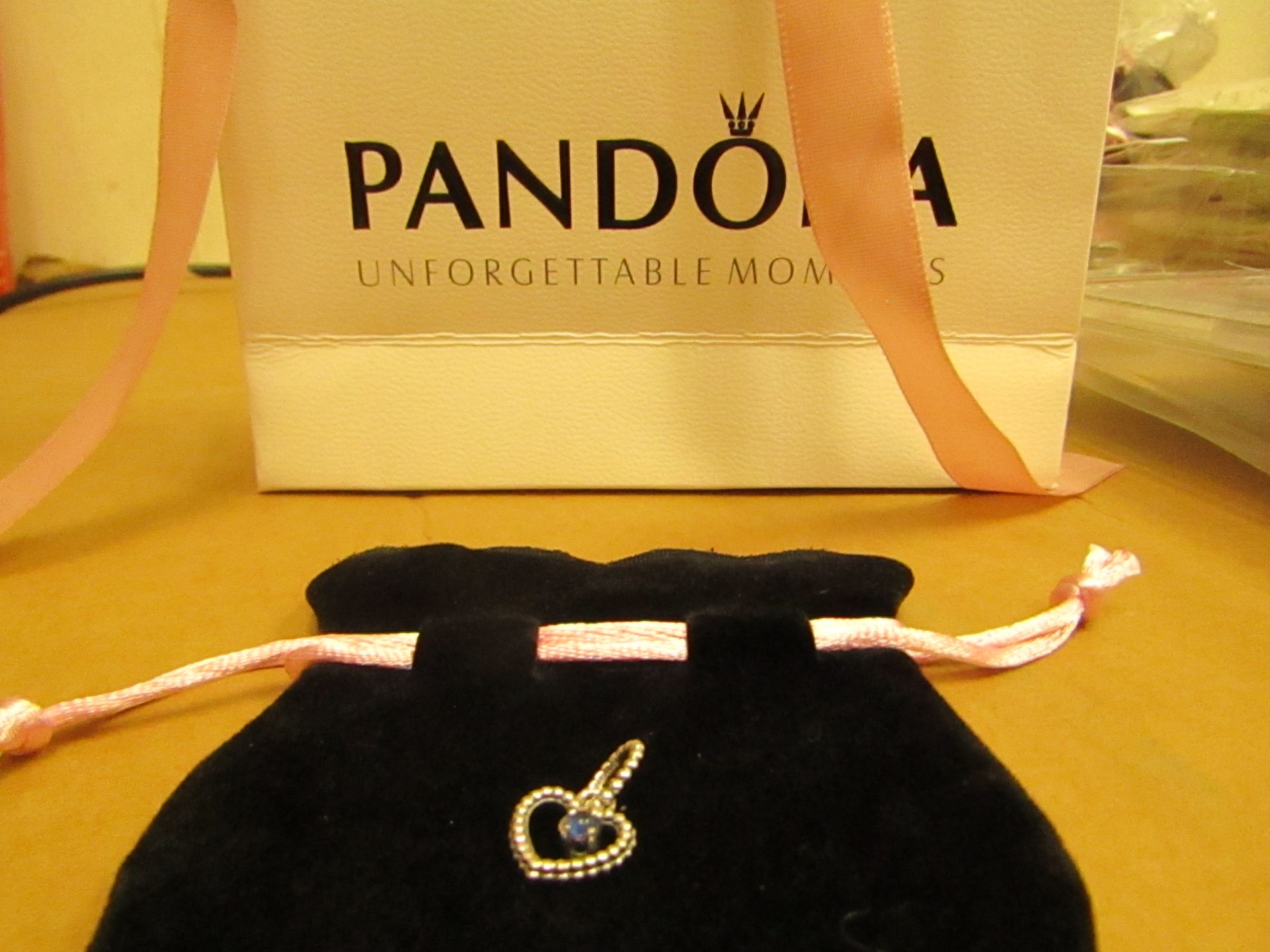 1 x Pandora Blue Birthstone Necklace Pendant with Pandora Pouch & Gift Bag see image for design