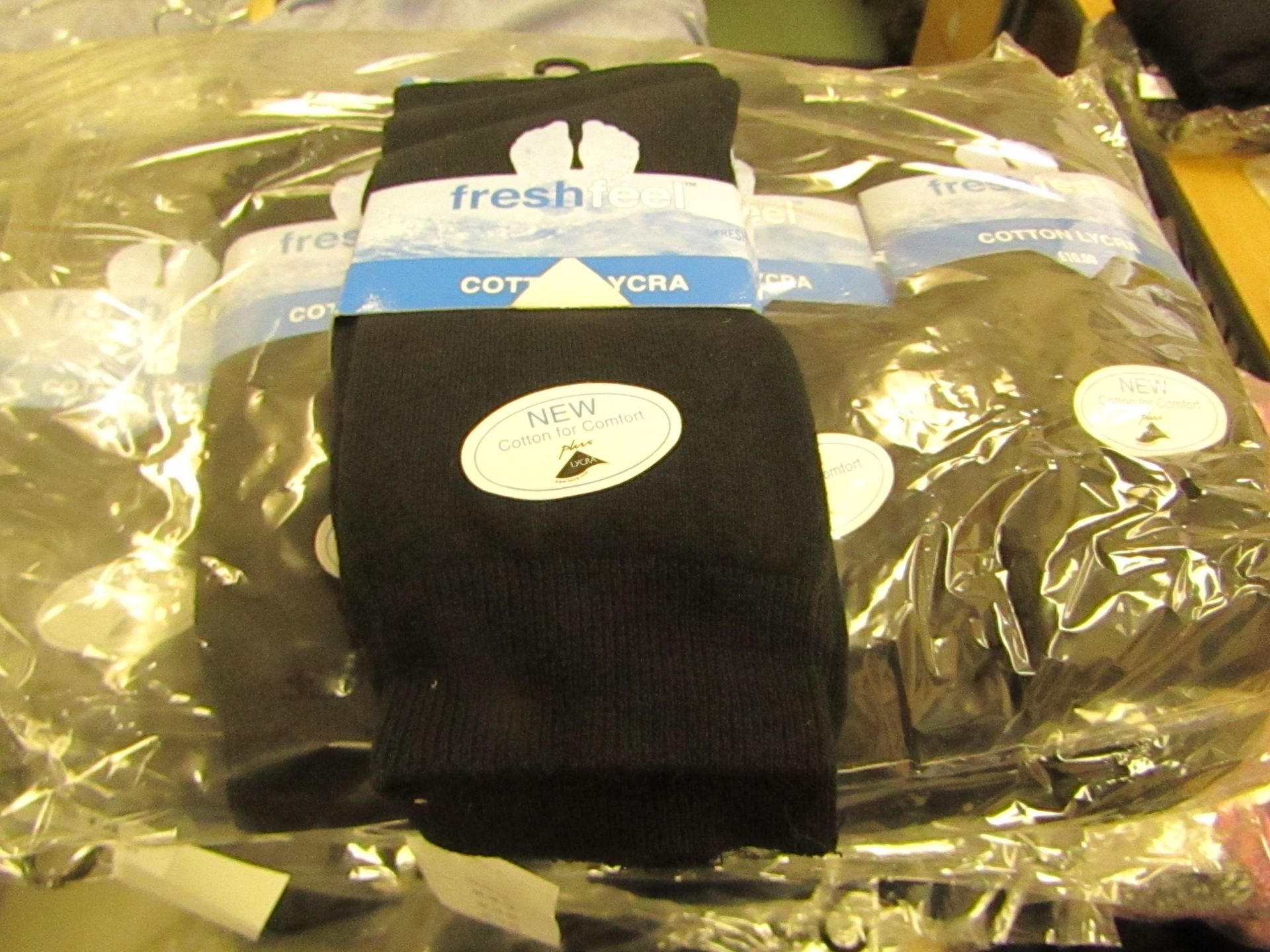 12 x Fresh feel Cotton Lycra Mens Black Socks size 6-11 new & packaged
