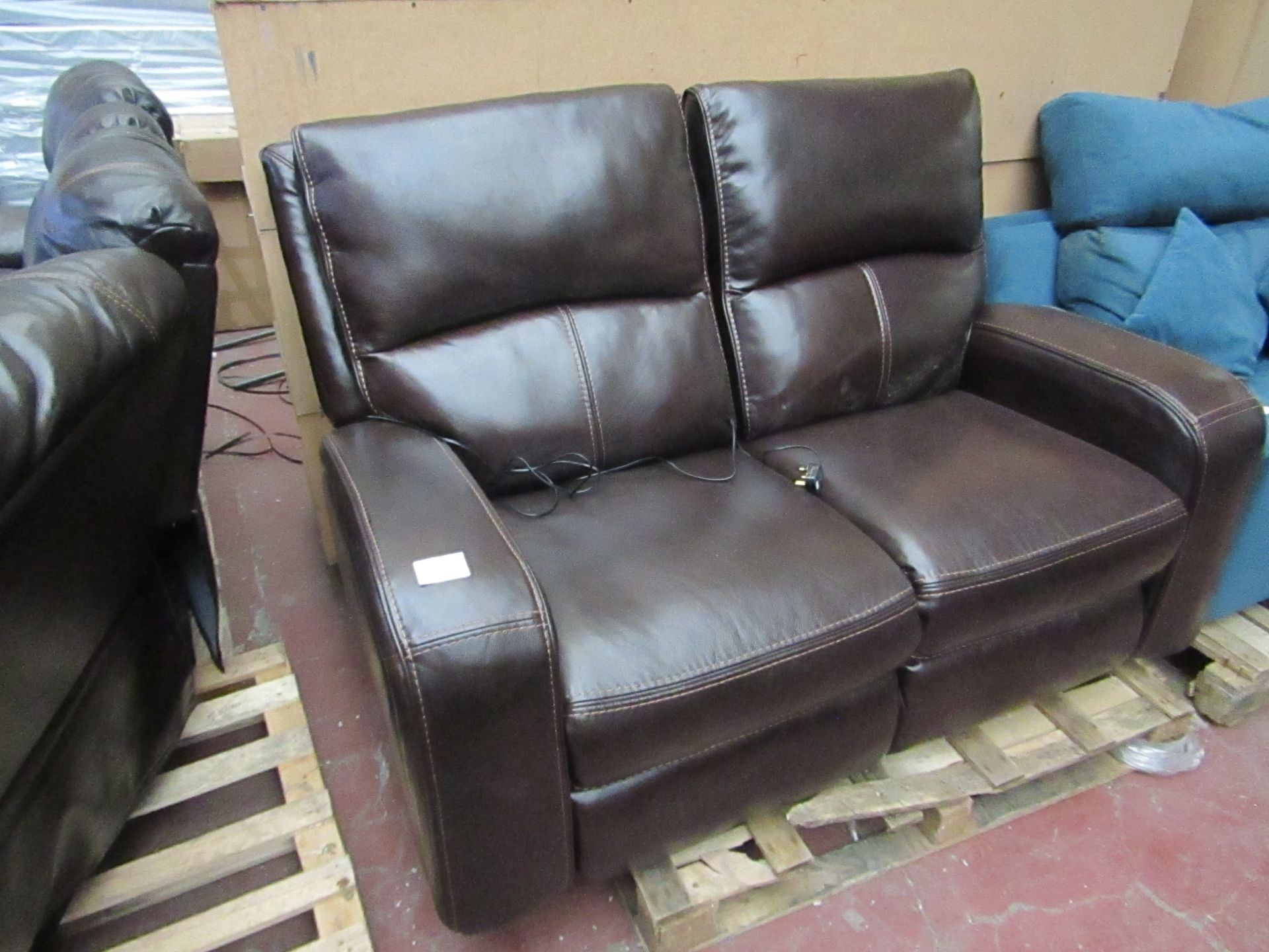 Zach Two seater leather electric recliner, untested but no major damage.